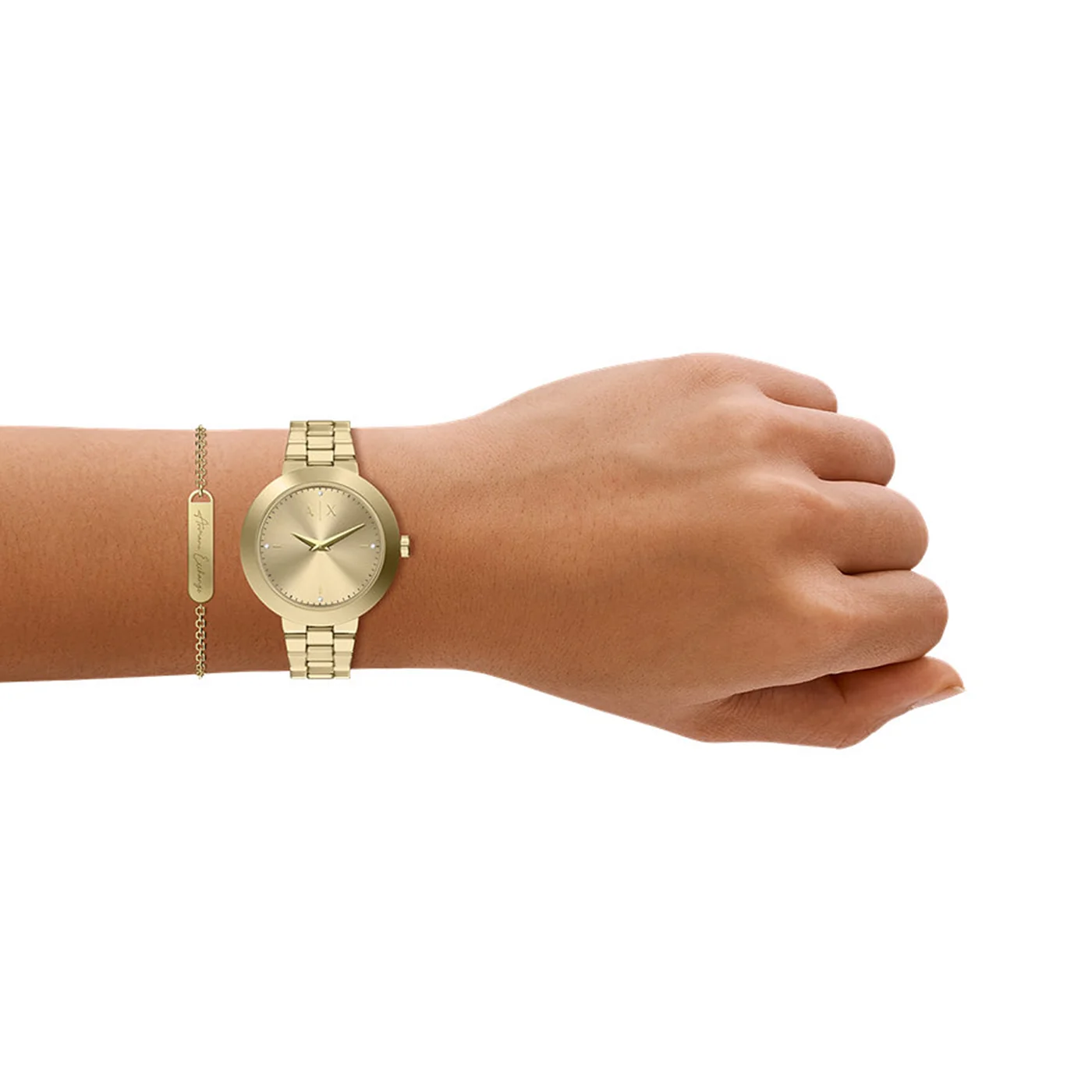 Armani Exchange Round Gold Watch with Gold Bracelet AX7177SET - Image 3