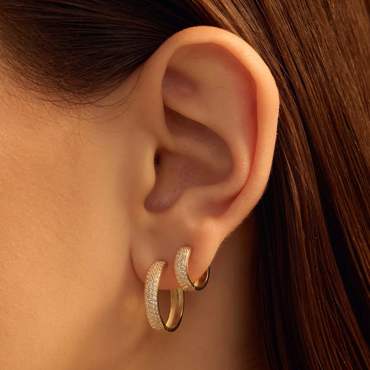 Beloro Jewels Monte Napoleone Stella 9 karat gold hoop earrings with zirconia BO360087 - Image 2