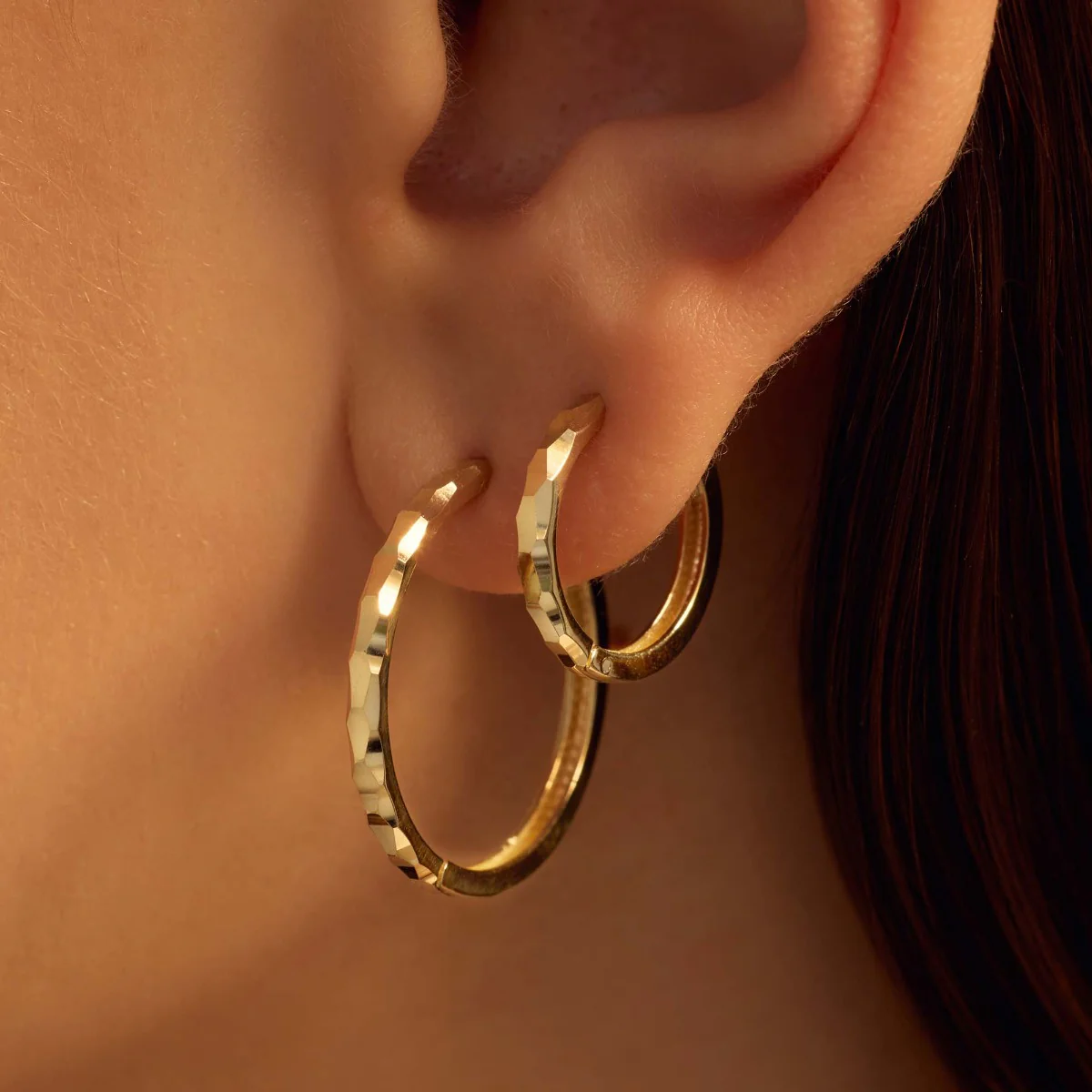 Beloro Jewels Quadrilatero d'Ora Marina 9-Carat Hoop Earrings with Diamond Cut BO360091 - Image 4
