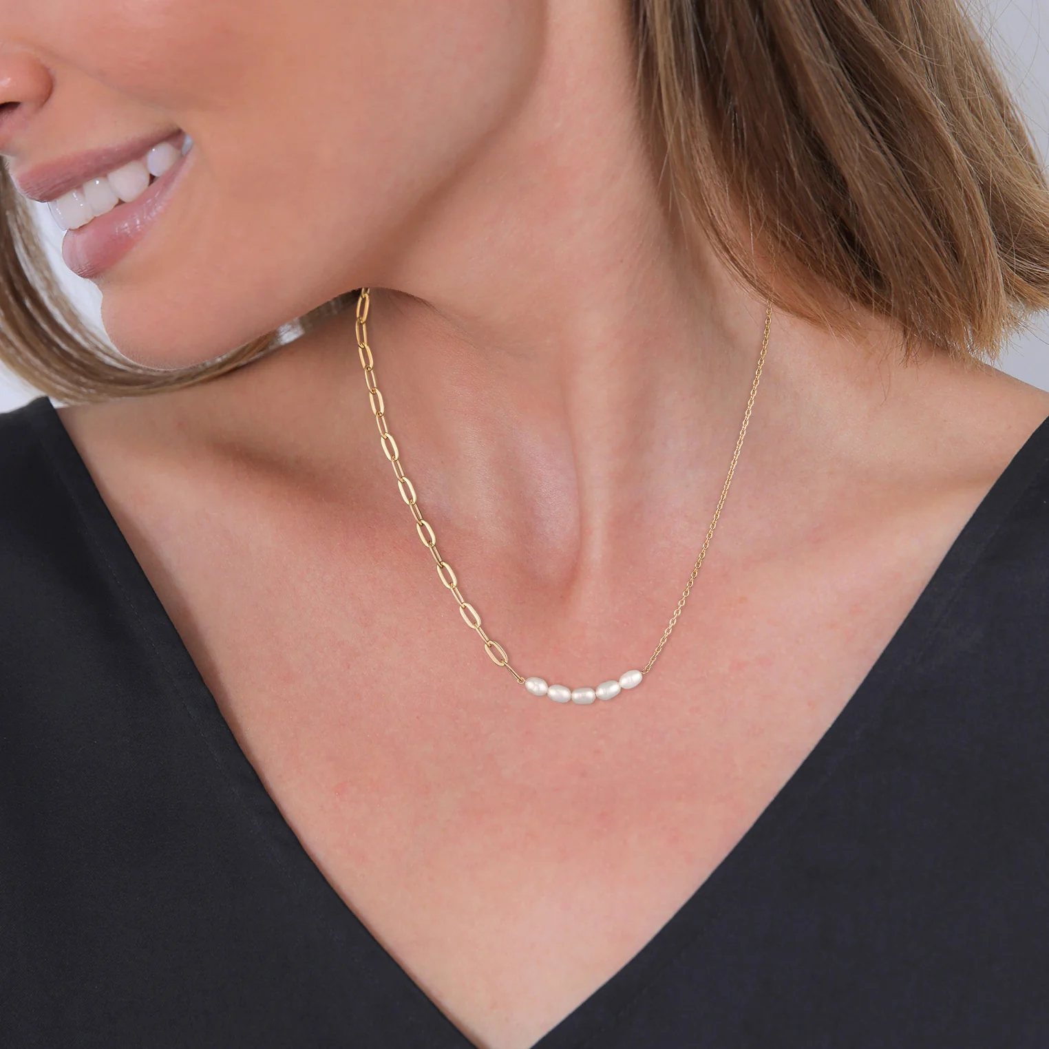 Elli 925 Sterling Silver Pearl Necklace Gold plated 2004-BF-0008241-001 - Image 5