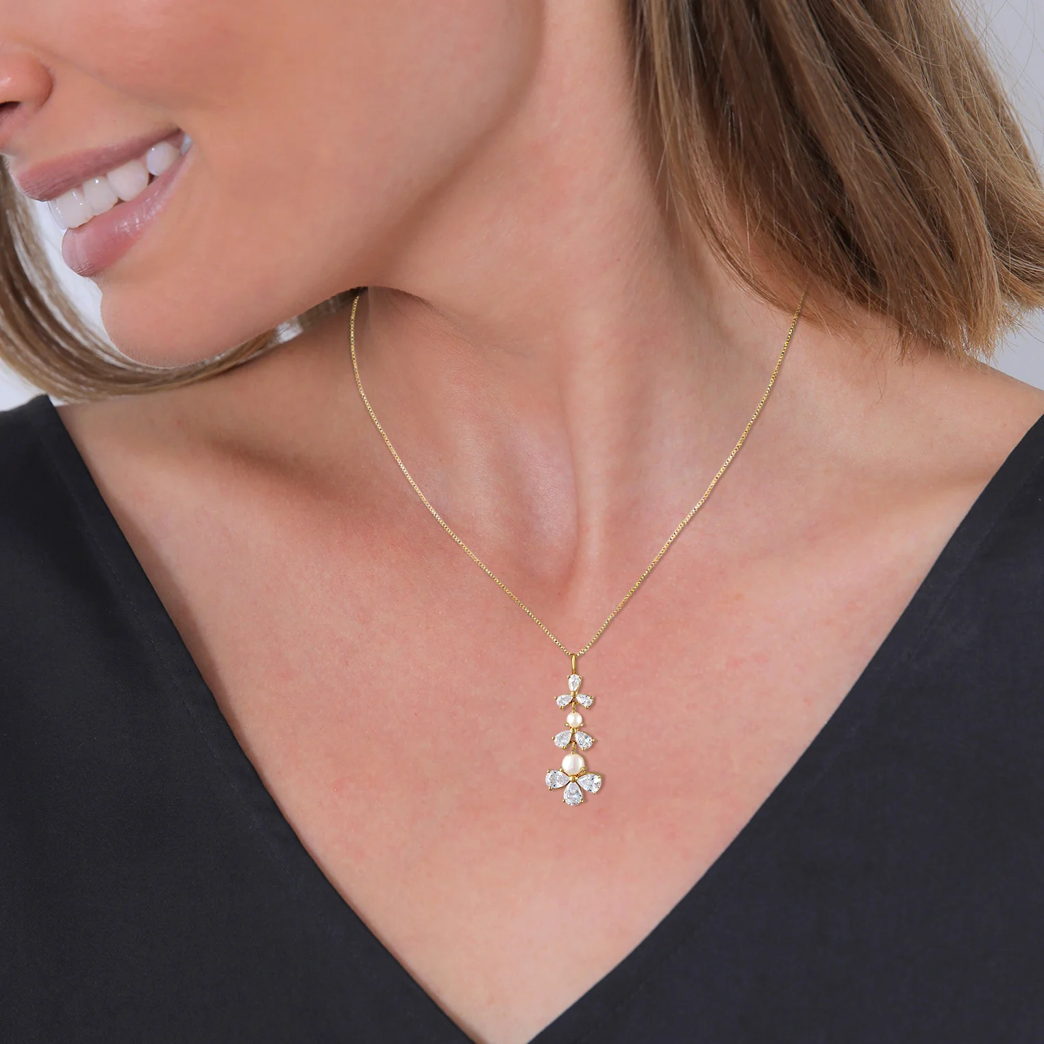 Elli 925 Sterling Silver Pearl Necklace Gold plated with Zirconia 2004-BF-0007961-001 - Image 5