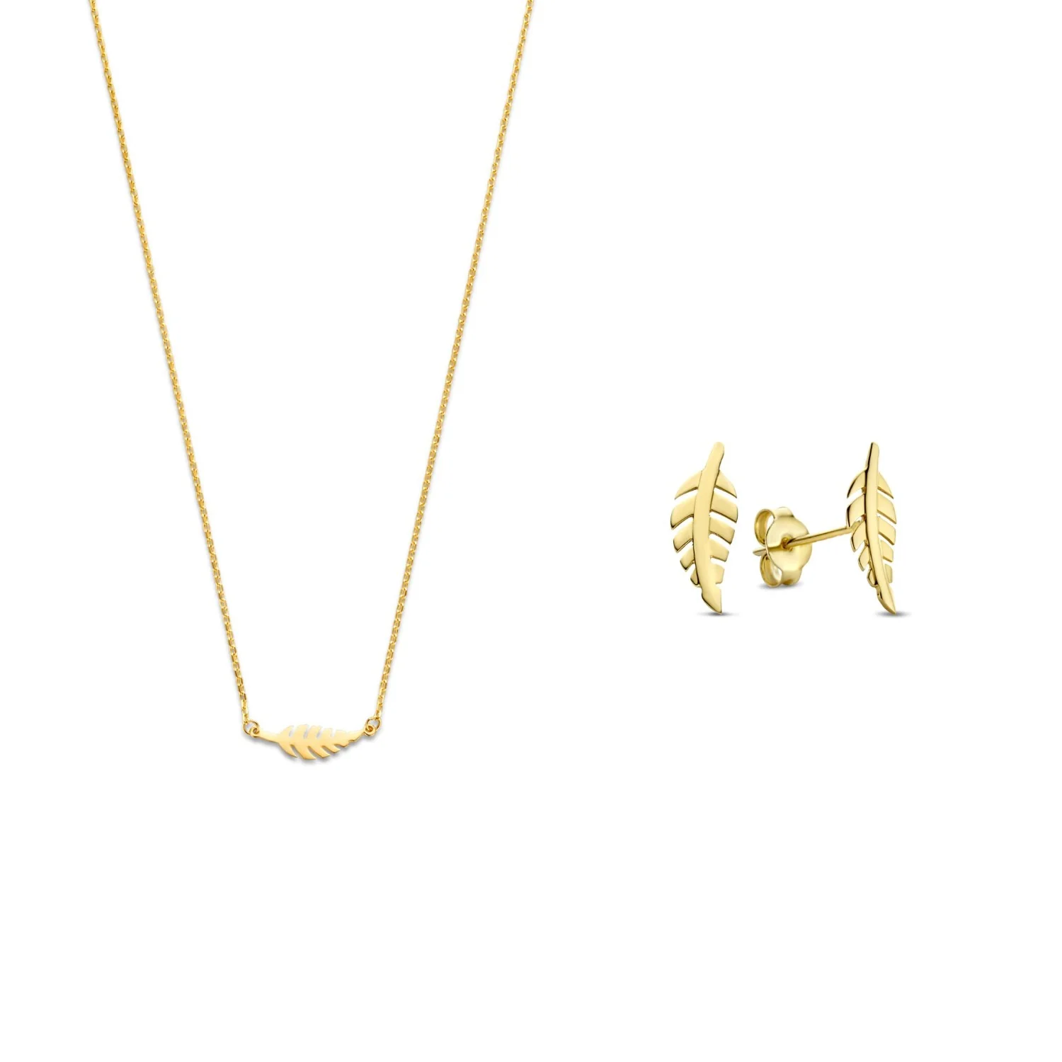 Isabel Bernard Cadeau d'Isabel 14 Karat Gold Halskette und Ohrstecker Geschenkset mit Feder IB90186
