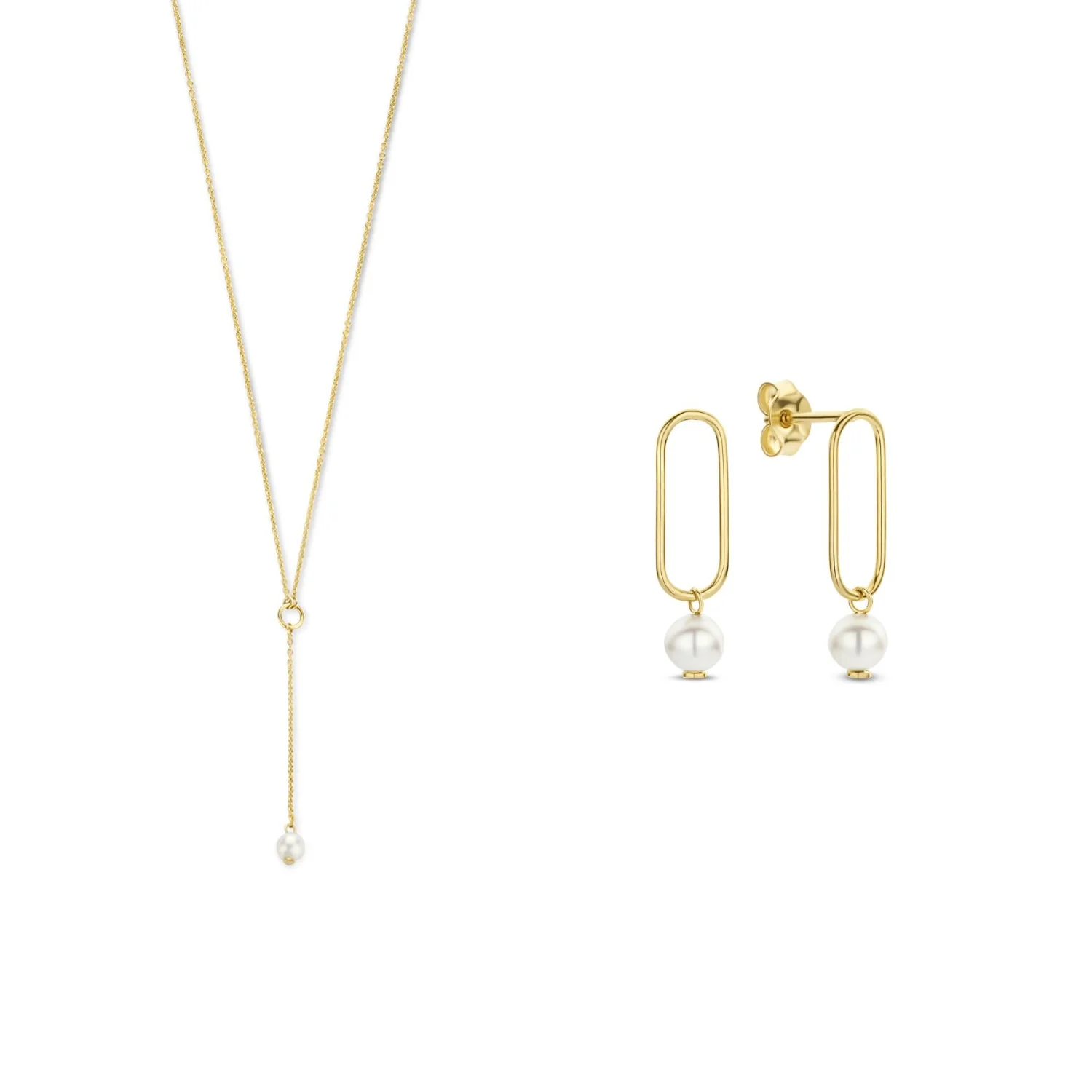 Isabel Bernard Cadeau d'Isabel 14 Karat Gold Halskette und Ohrstecker Geschenkset mit Süßwasserperlen IB90182