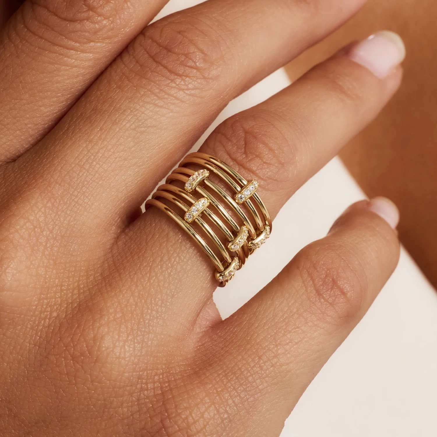 Isabel Bernard Cour d'Honneur Adora 14 karat golden 7-piece multiring with zirkonia stones IB330107-52 - Image 2