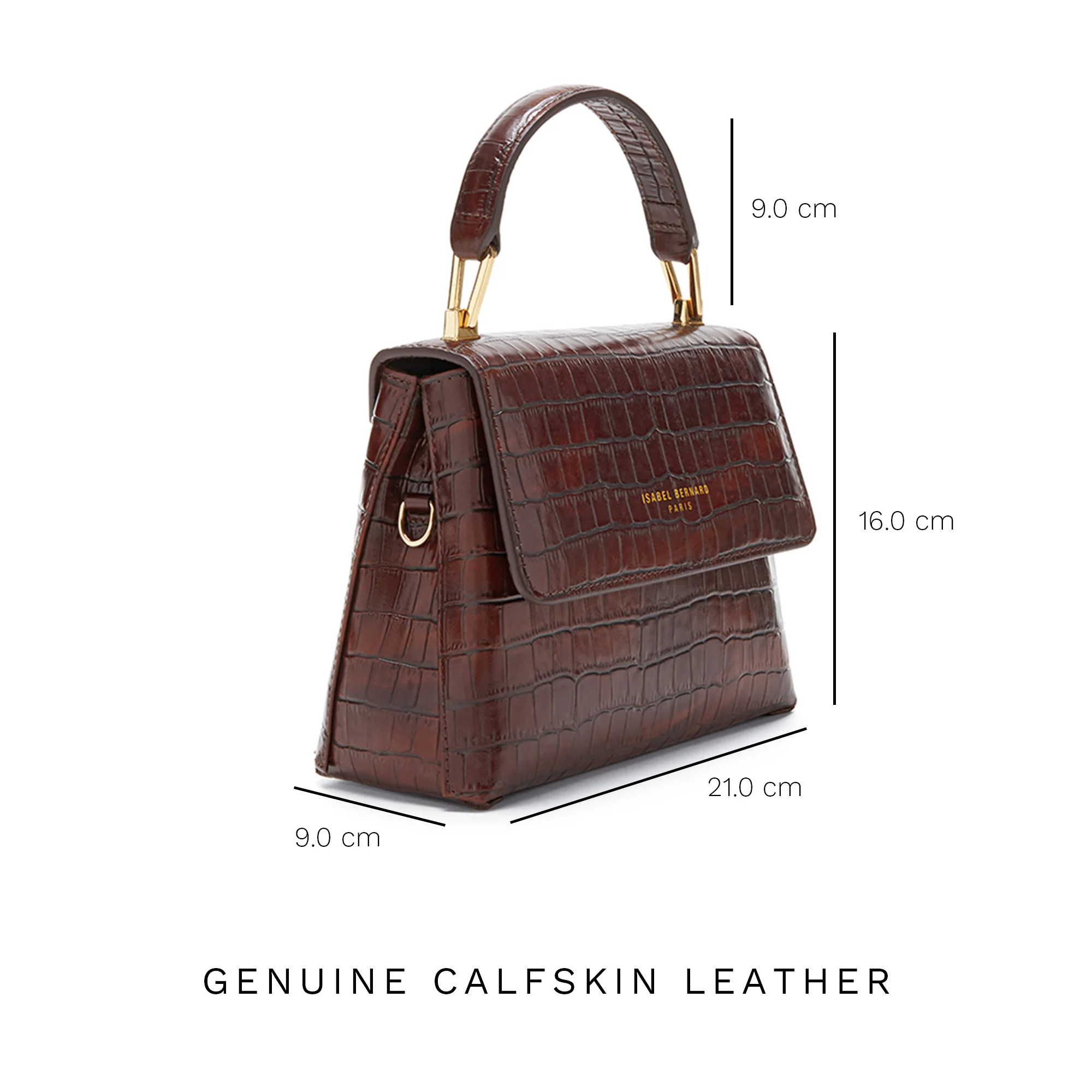 Isabel Bernard Femme Forte Heline Kroko Braun Kalbsleder Handtasche IB21013 - Image 9