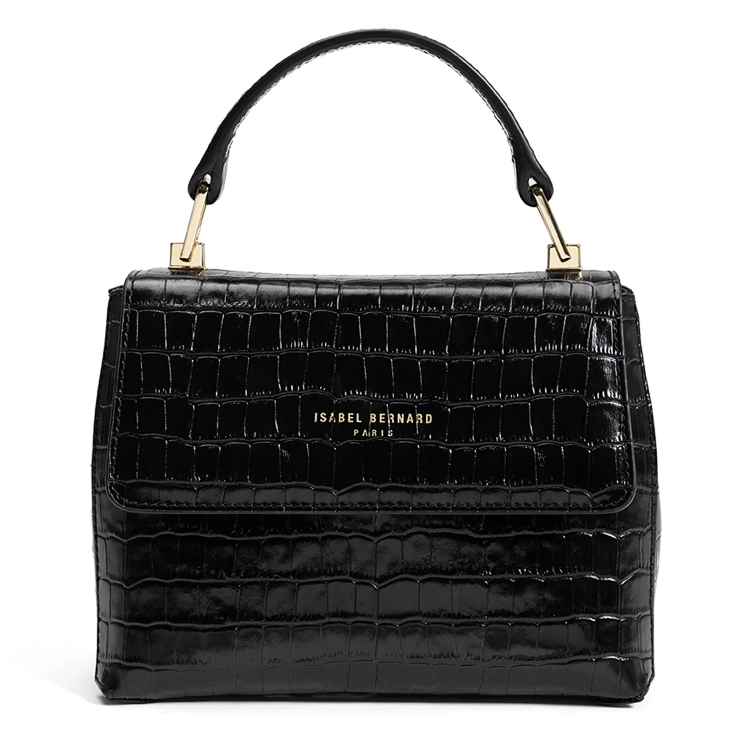 Isabel Bernard Femme Forte Heline Kroko Schwarz Kalbsleder Handtasche IB21037