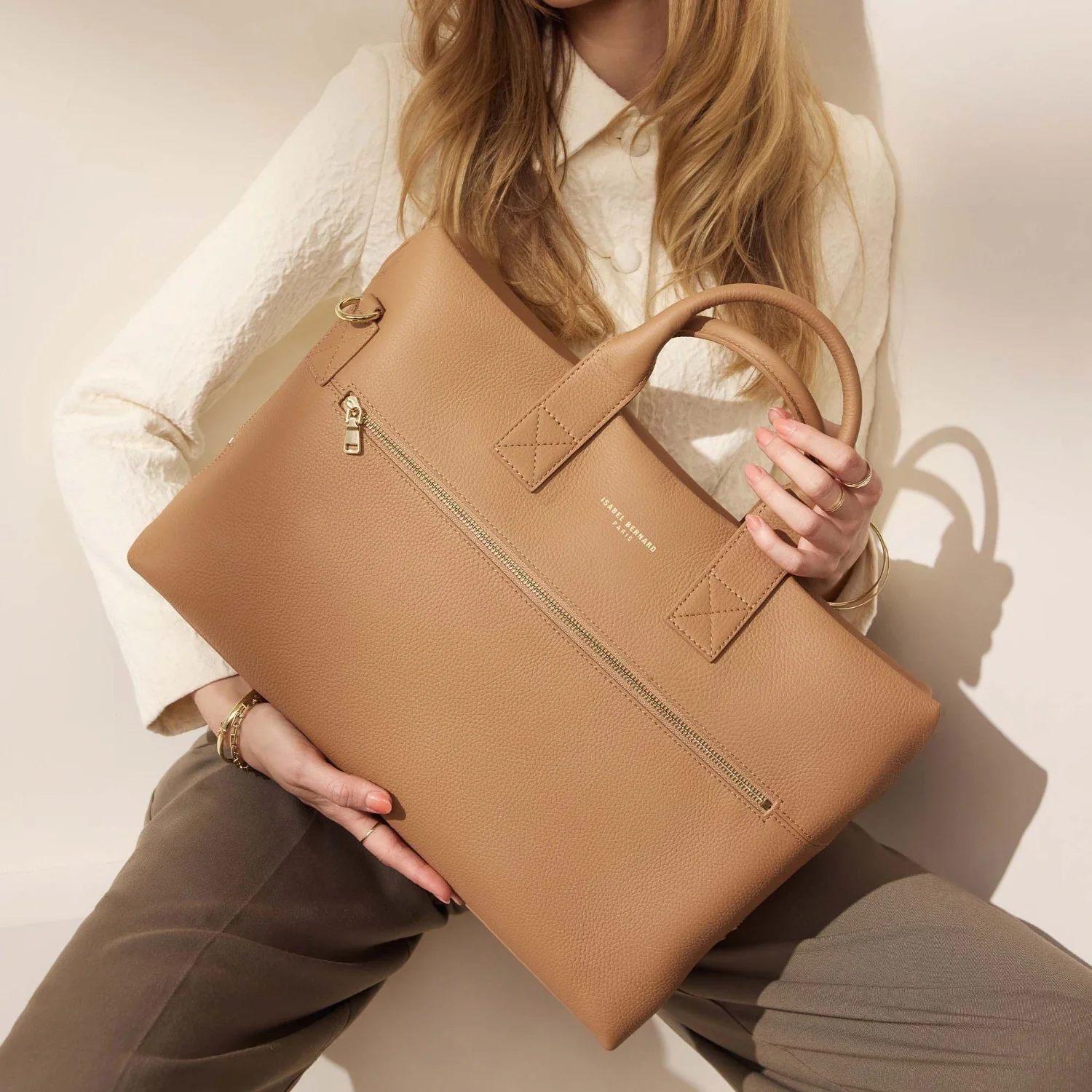 Isabel Bernard Honoré Anique Kamelfarbene Kalbsleder Handtasche IB25062 - Image 3