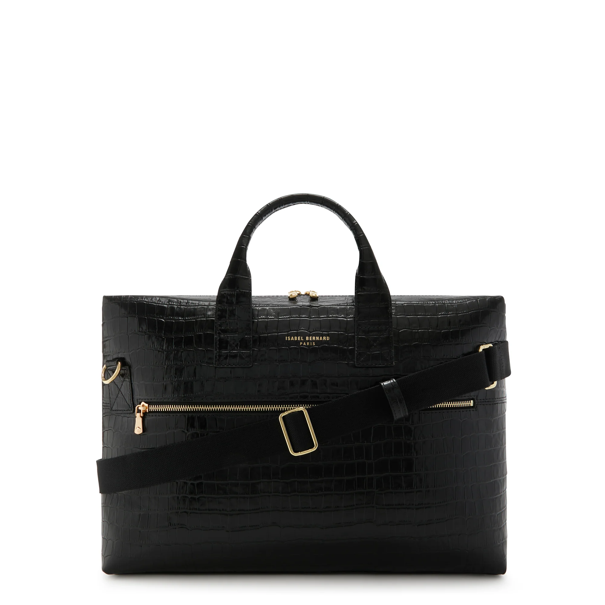 Isabel Bernard Honoré Anique Kroko Handtasche aus schwarzem Kalbsleder IB25072