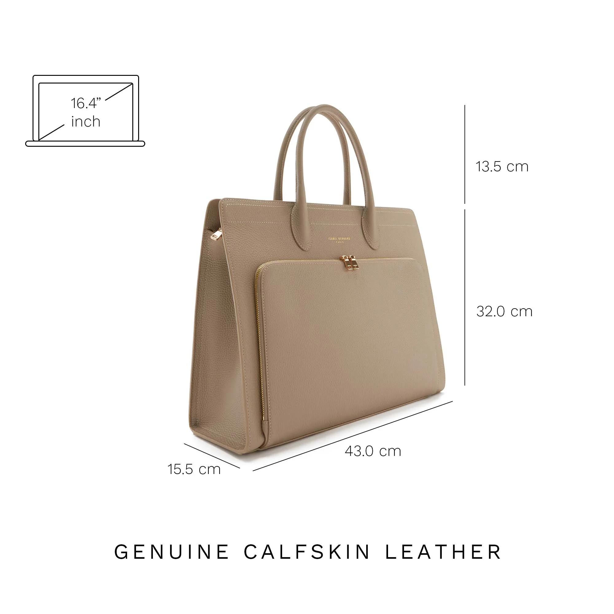 Isabel Bernard Honoré Nadine Taupe Leder Handtasche aus Kalbsleder IB25038 - Image 10