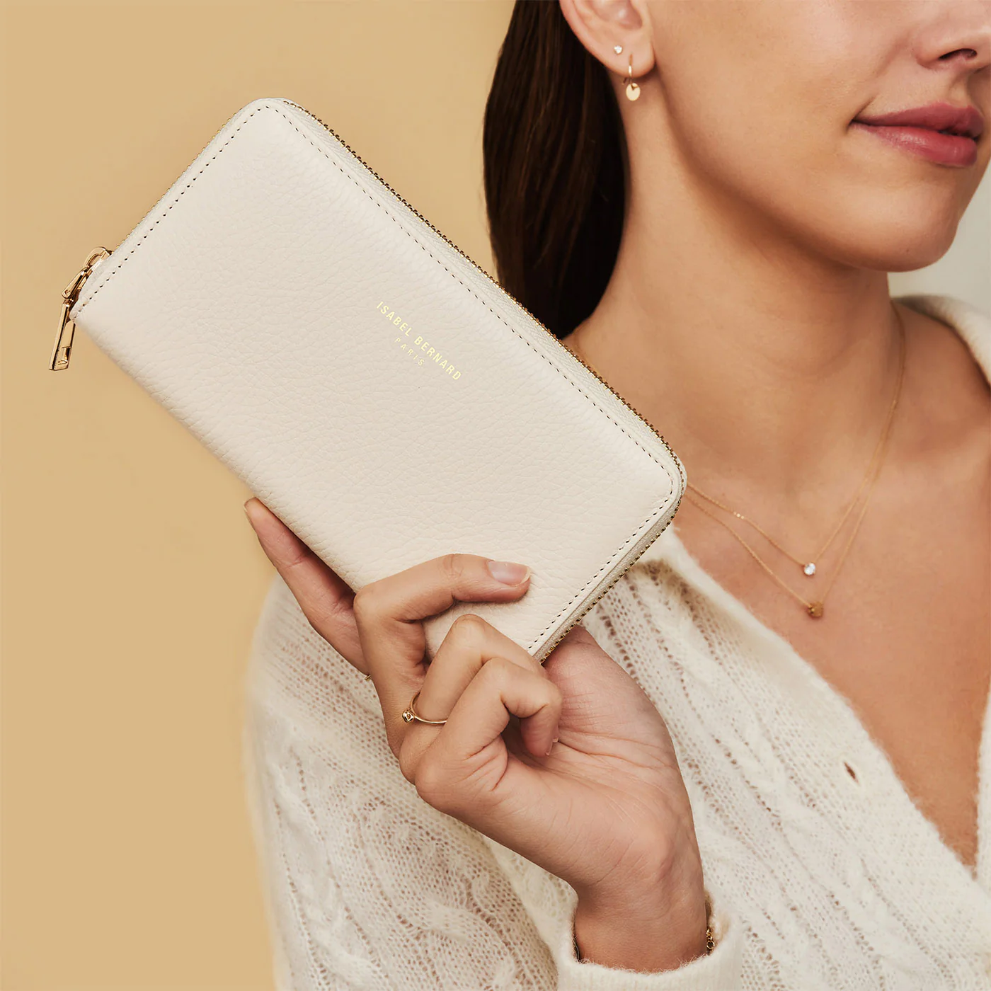 Isabel Bernard Honoré Léa Beige Kalbsleder Portemonnaie mit Reißverschluss IB23012 - Image 3