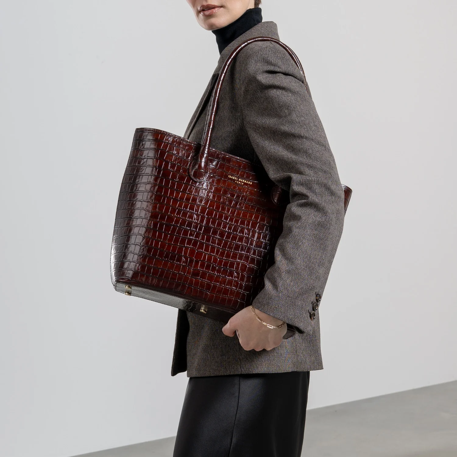 Isabel Bernard Honoré Lysanne Kroko Braun Kalbsleder Shopper IB25025 - Image 2