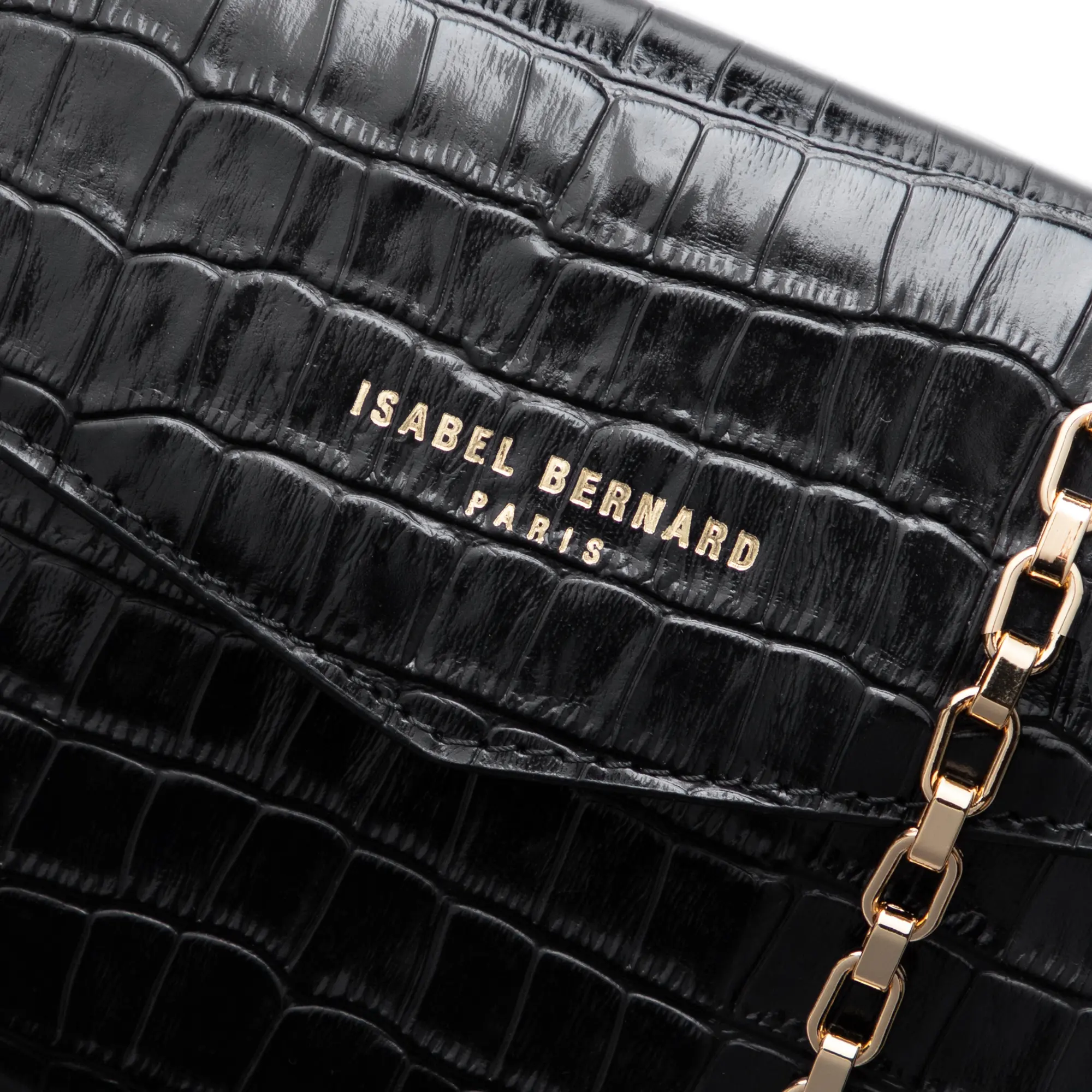 Isabel Bernard Honoré Lina Croco Schwarze Clutch Mit Abnehmbarer Schulterkette IB21135-201 - Image 3