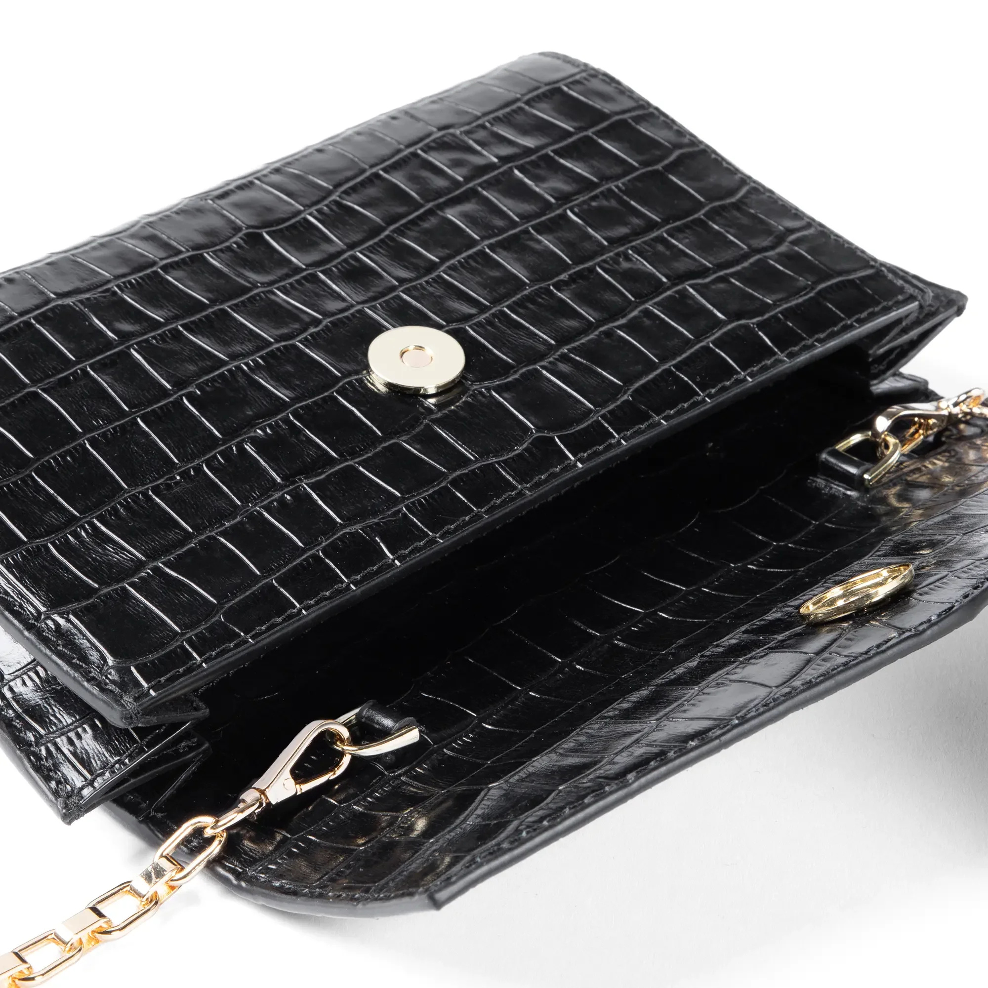 Isabel Bernard Honoré Lina Croco Schwarze Clutch Mit Abnehmbarer Schulterkette IB21135-201 - Image 4