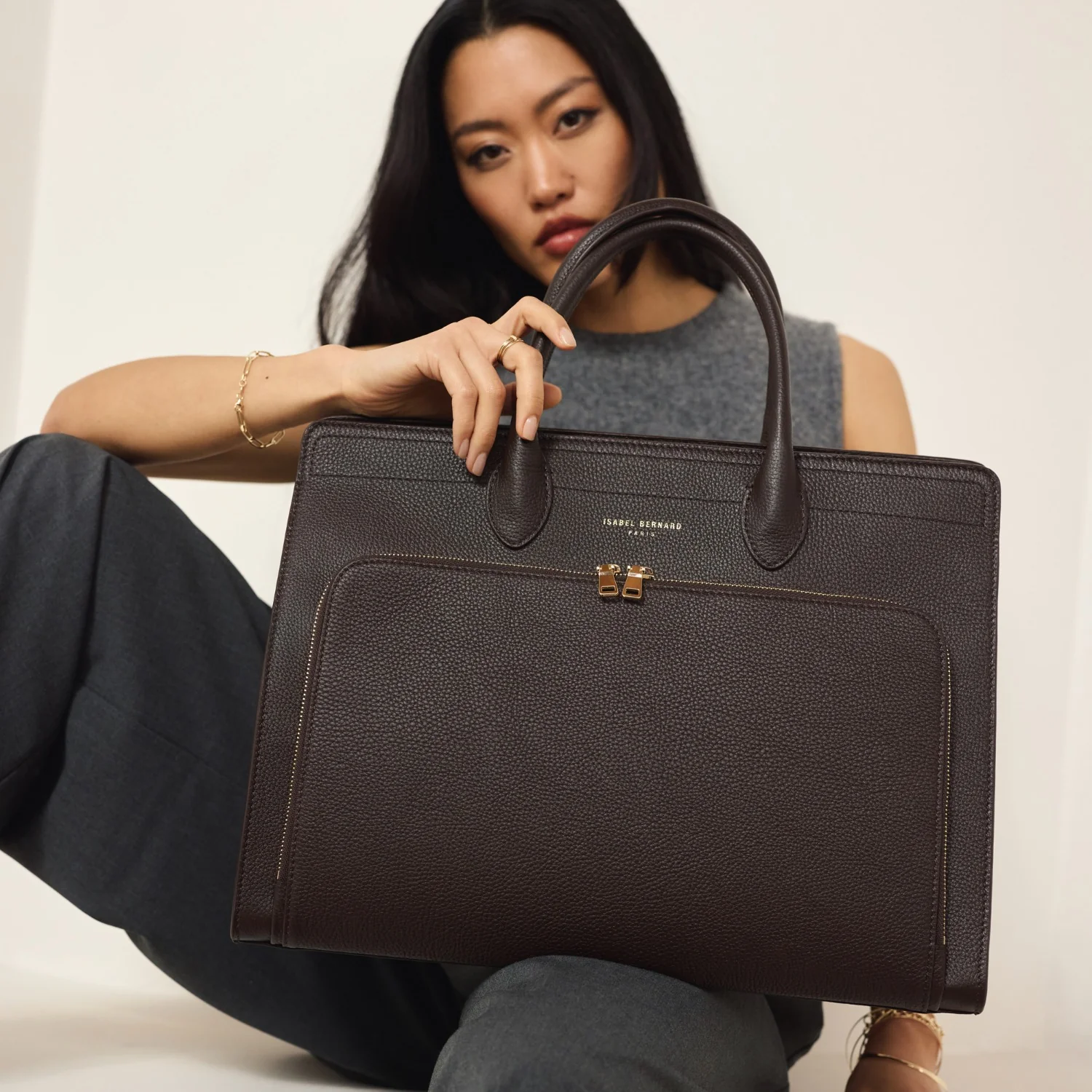Isabel Bernard Honoré Nadine braune Kalbsleder Handtasche mit Laptopfach IB25087 - Image 8