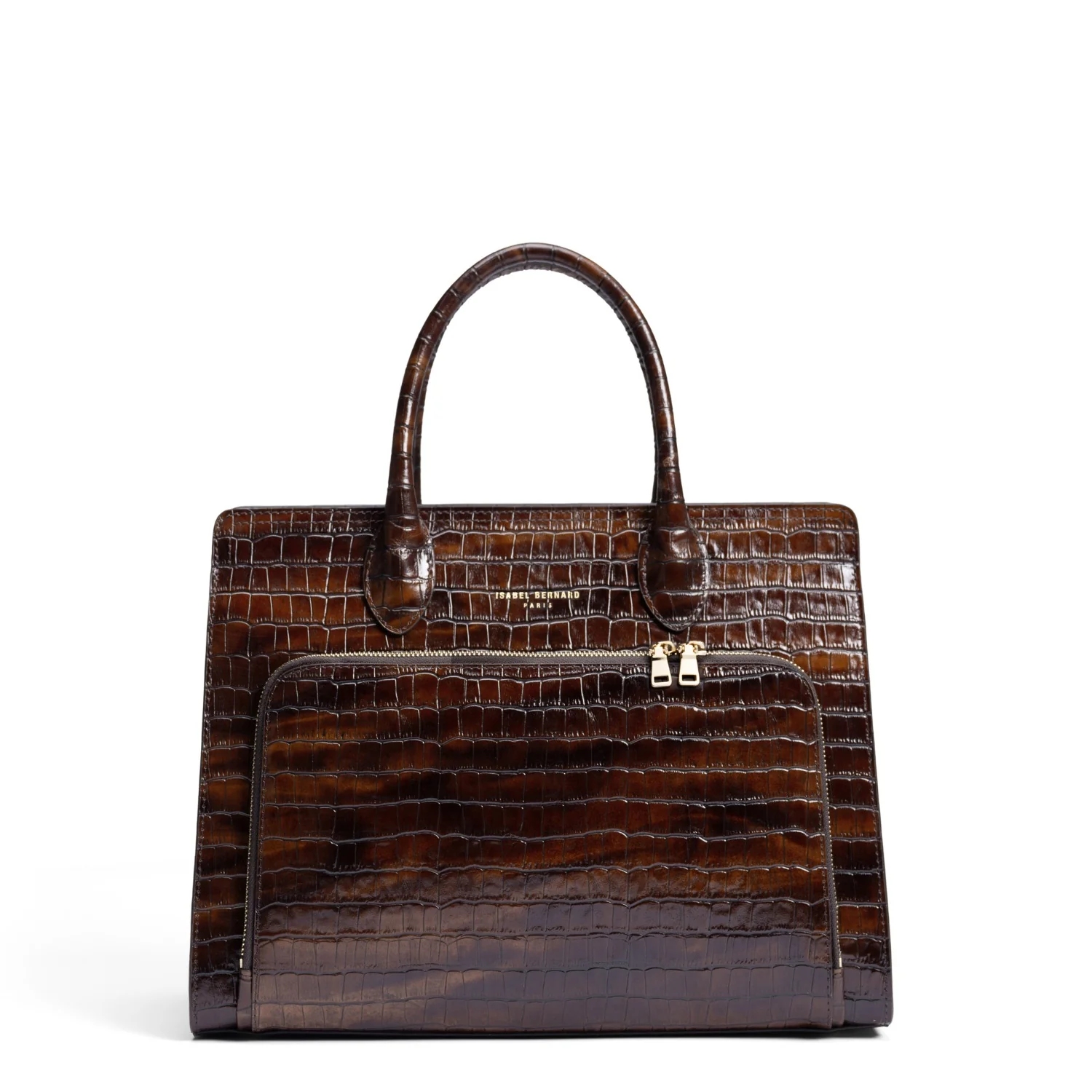 Isabel Bernard Honoré Nadine Kroko braune Handtasche aus Kalbsleder mit 13-Zoll-Laptopfach IB25110-230-13