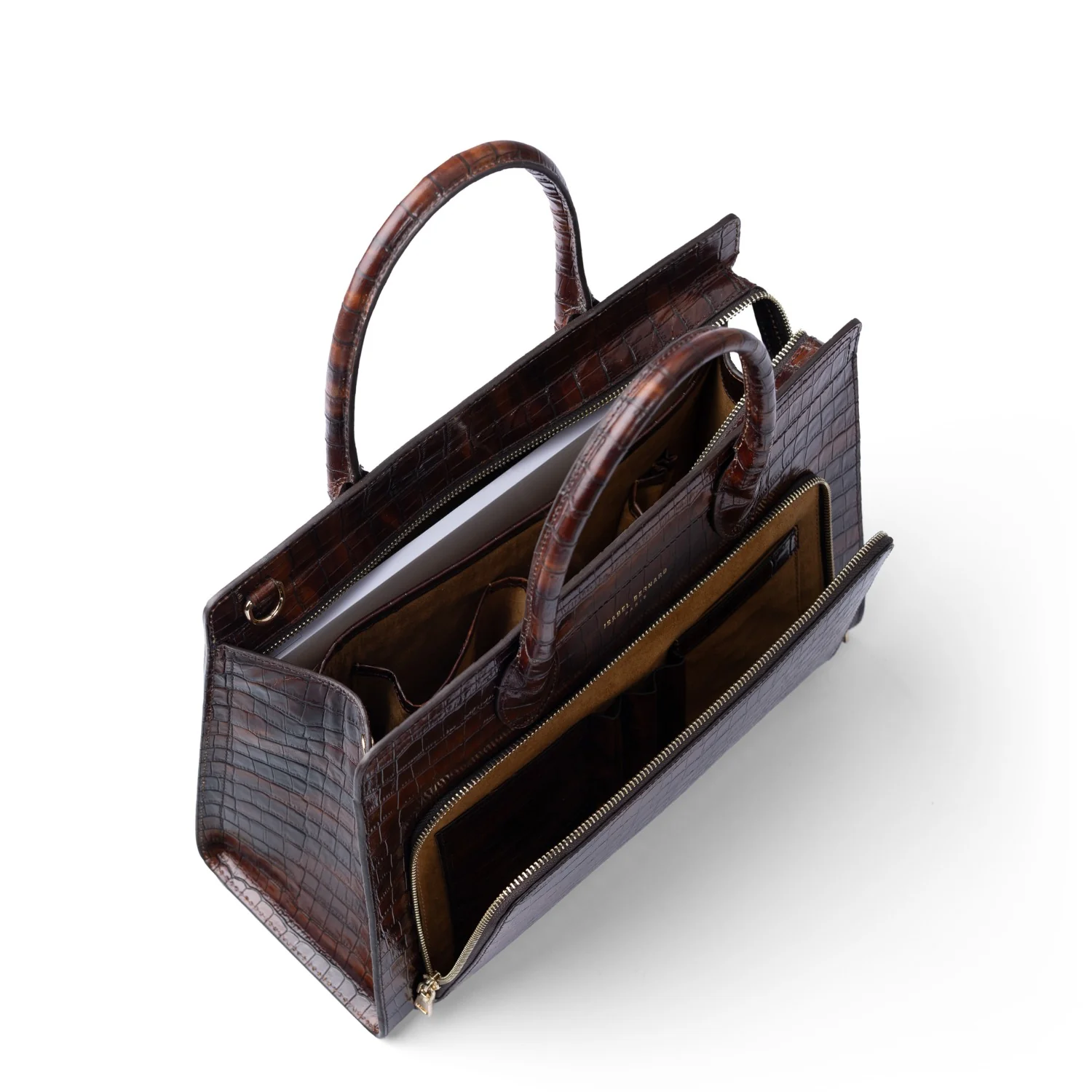 Isabel Bernard Honoré Nadine Kroko braune Handtasche aus Kalbsleder mit 13-Zoll-Laptopfach IB25110-230-13 - Image 9