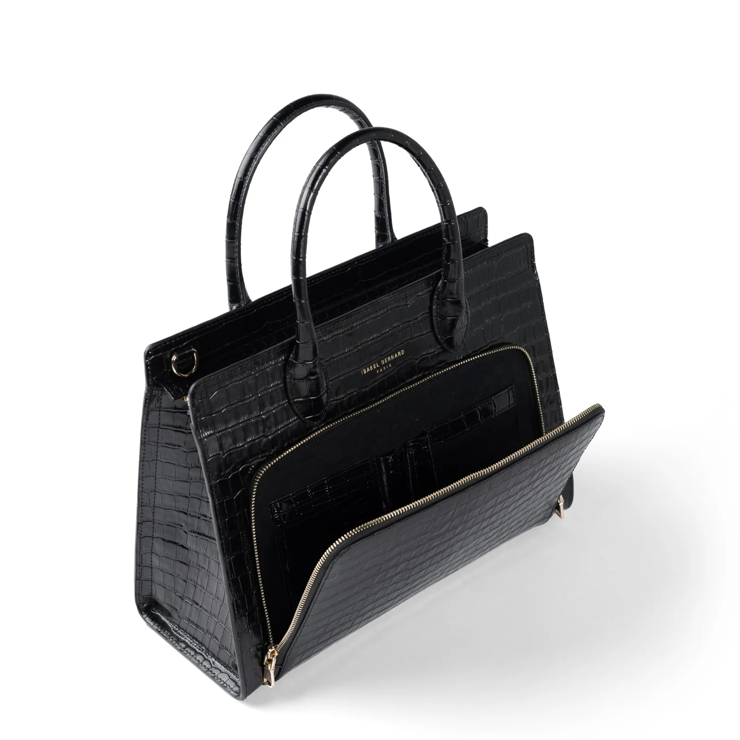 Isabel Bernard Honoré Nadine Kroko schwarze Handtasche aus Kalbsleder mit 13-Zoll-Laptopfach IB25110-201-13 - Image 10