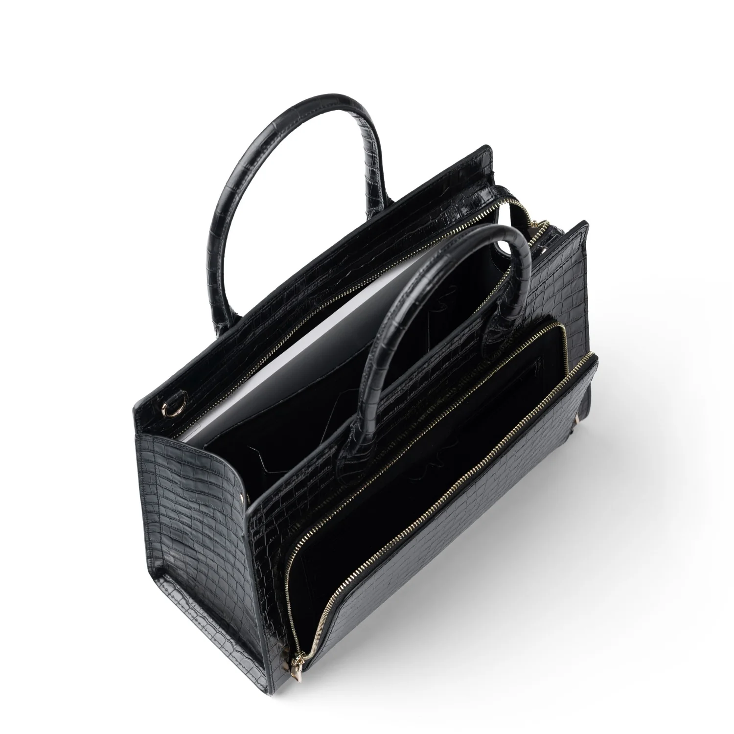 Isabel Bernard Honoré Nadine Kroko schwarze Handtasche aus Kalbsleder mit 13-Zoll-Laptopfach IB25110-201-13 - Image 9
