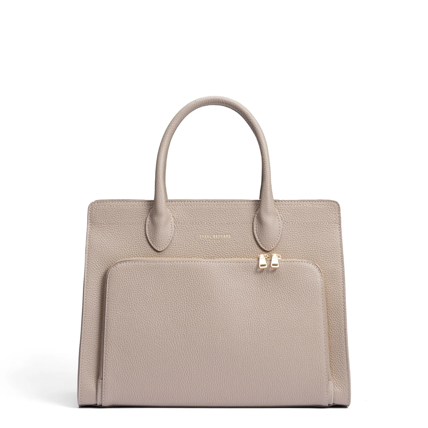 Isabel Bernard Honoré Nadine taupefarbene Handtasche aus Kalbsleder mit 13-Zoll-Laptopfach IB25110-078-13