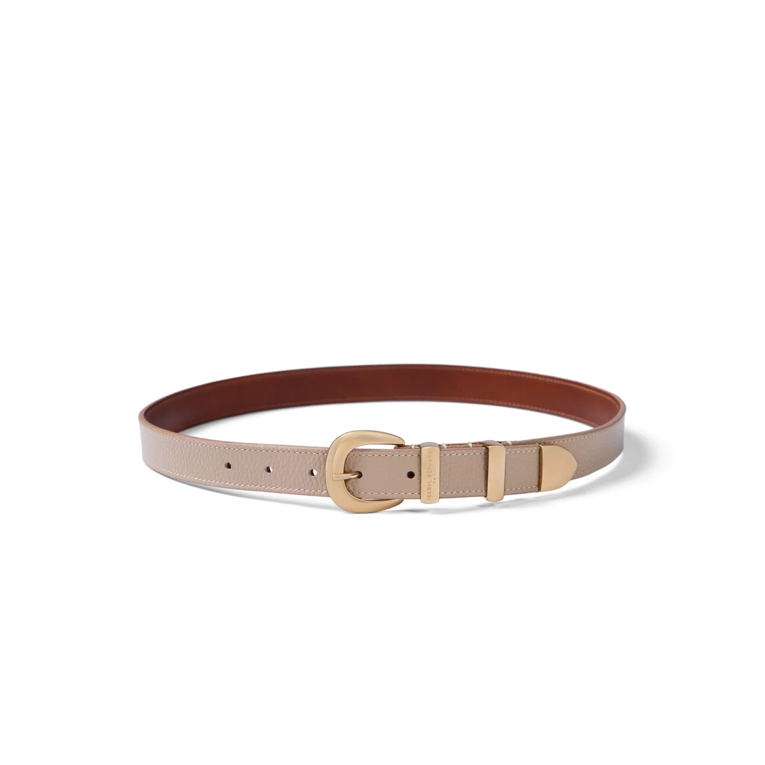 Isabel Bernard Rêveur Mathilde taupefarbener Kalbsledergürtel mit goldfarbener Schnalle IB60020-078-95