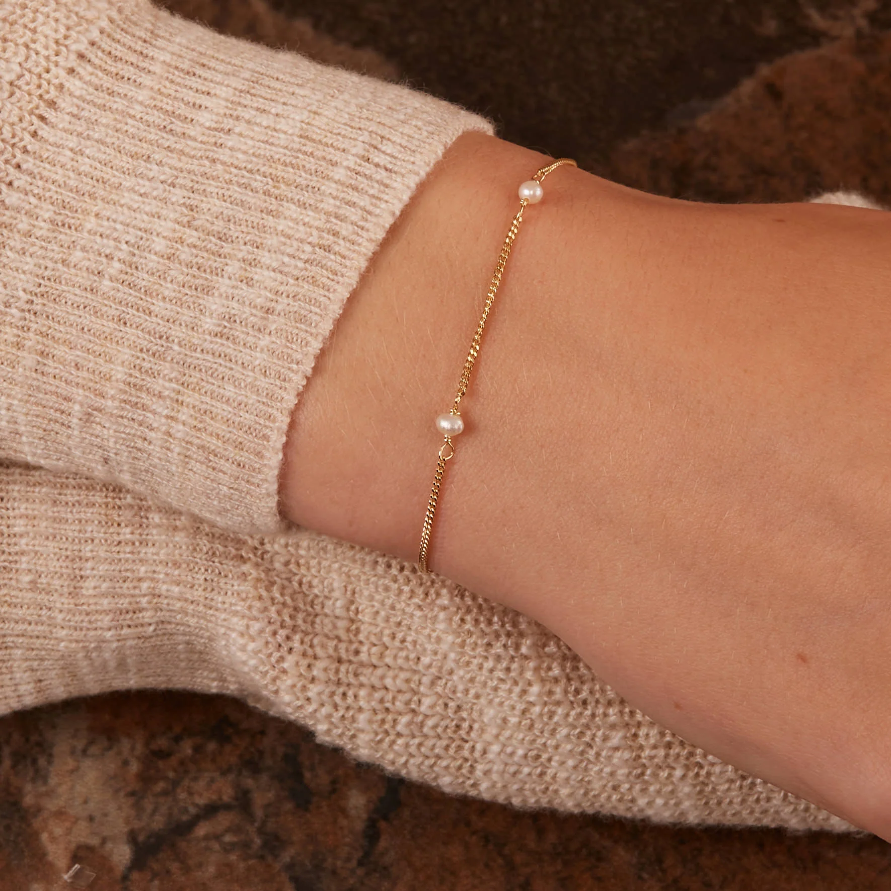 Karma 925 Sterling Silber Goldfarbene Tiny Pearls Armband 94126GP (Länge: 16.50 - 19.00 cm) - Image 2