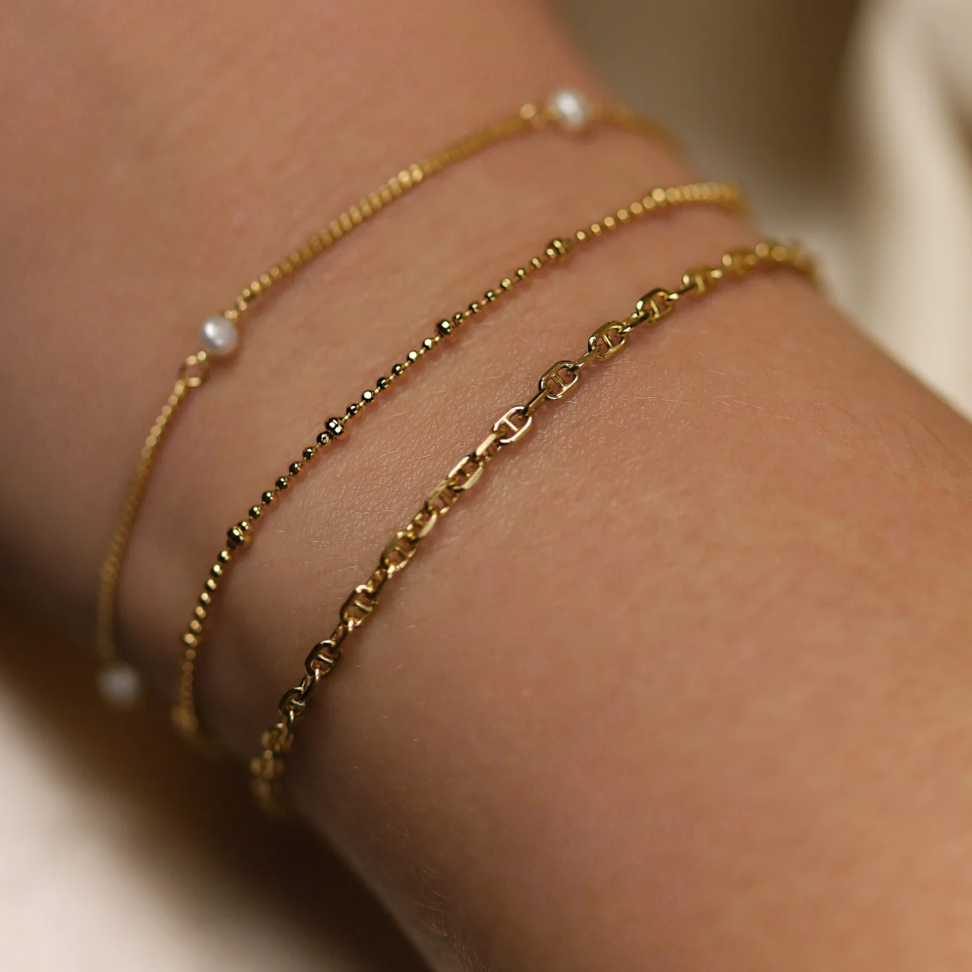Karma 925 Sterling Silber Goldfarbene Tiny Pearls Armband 94126GP (Länge: 16.50 - 19.00 cm) - Image 3