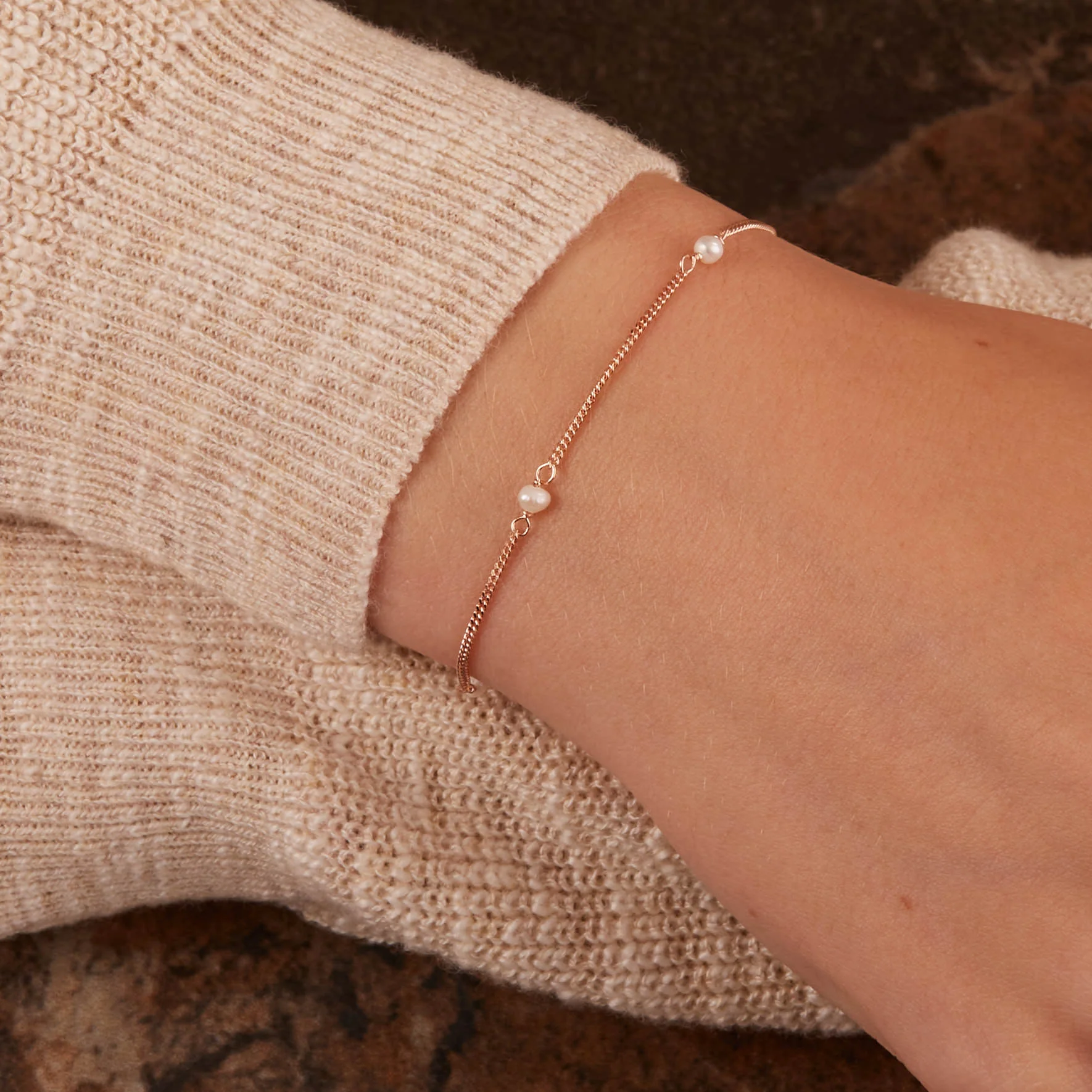 Karma 925 Sterling Silber RoséGoldfarbene Tiny Pearls Armband 94126RP (Länge: 16.50 - 19.00 cm) - Image 2