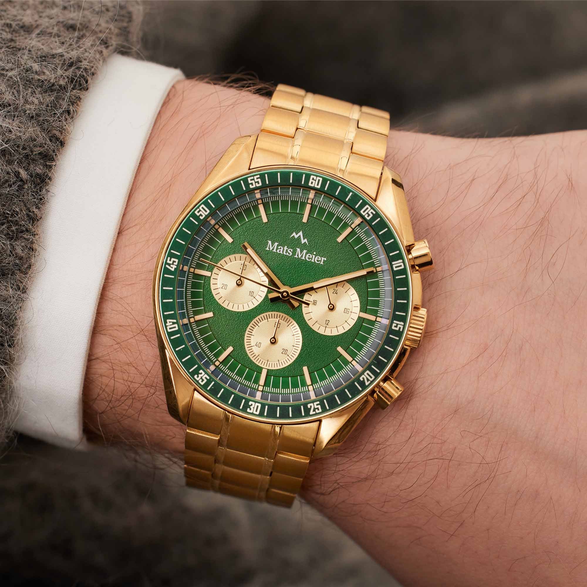 Mats Meier Arosa Racing Chronograaf HerrenUhr Goldfarbene und Groen MM50017 - Image 2