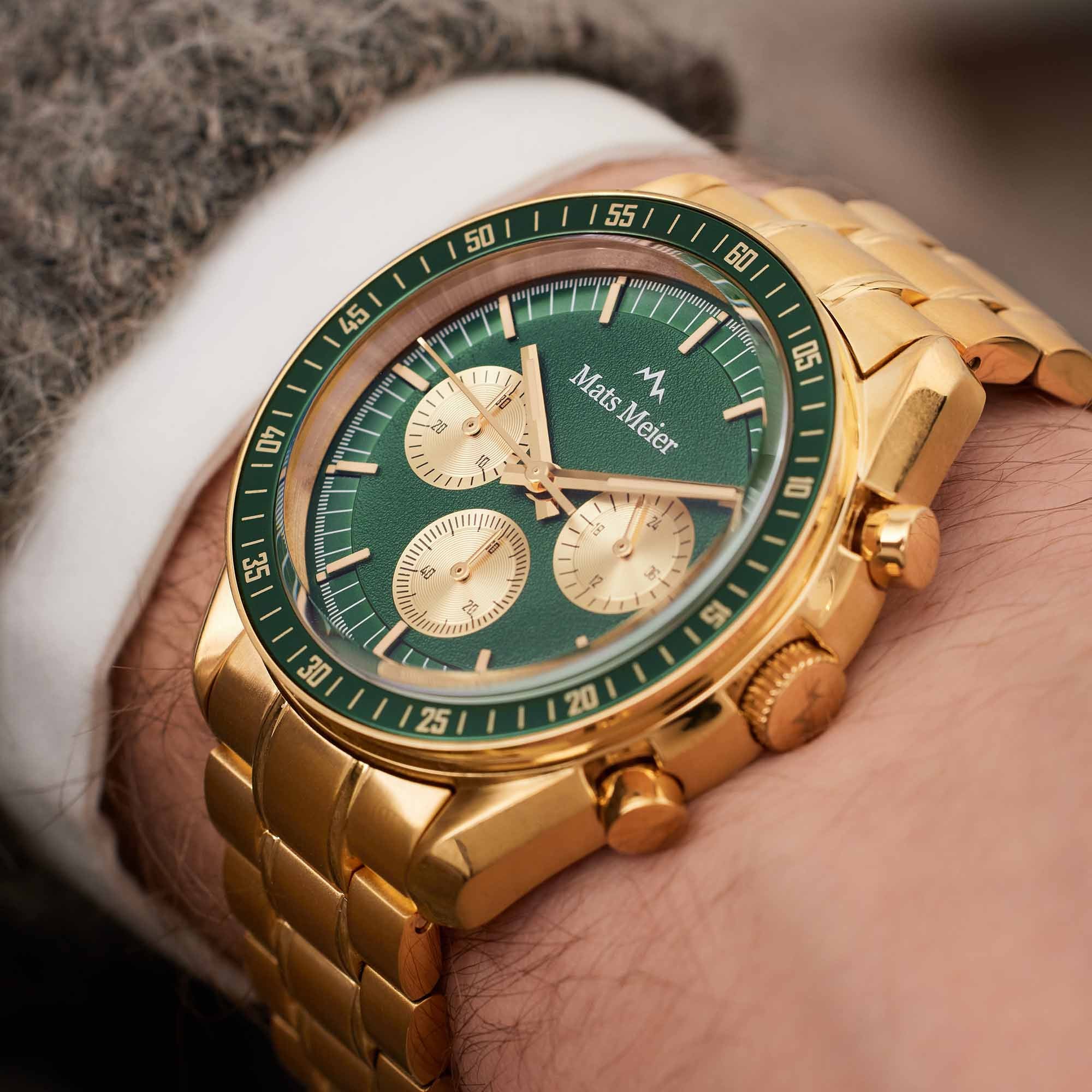 Mats Meier Arosa Racing Chronograaf HerrenUhr Goldfarbene und Groen MM50017 - Image 3