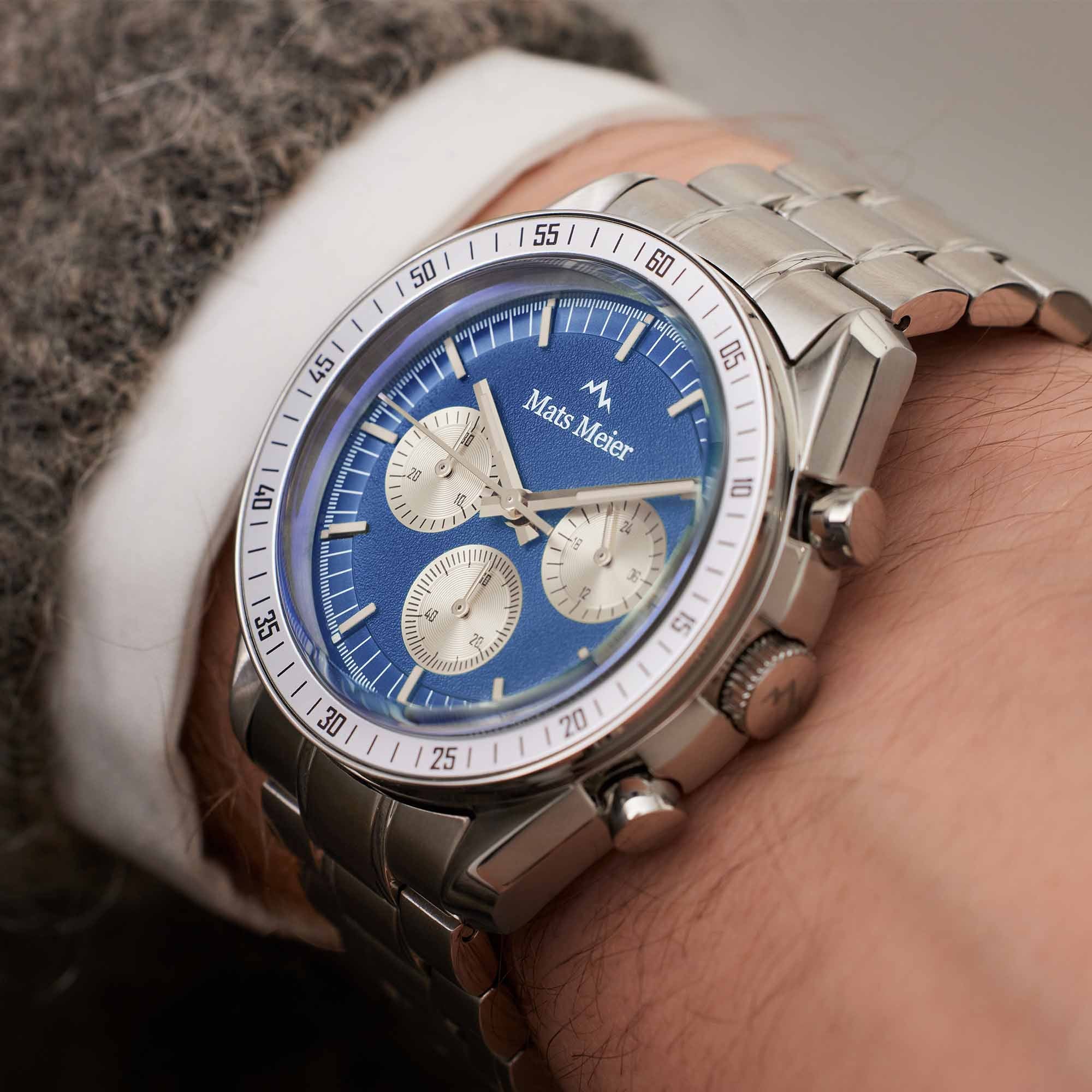 Mats Meier Arosa Racing Chronograaf HerrenUhr Silberfarbene und Blauw MM50014 - Image 3