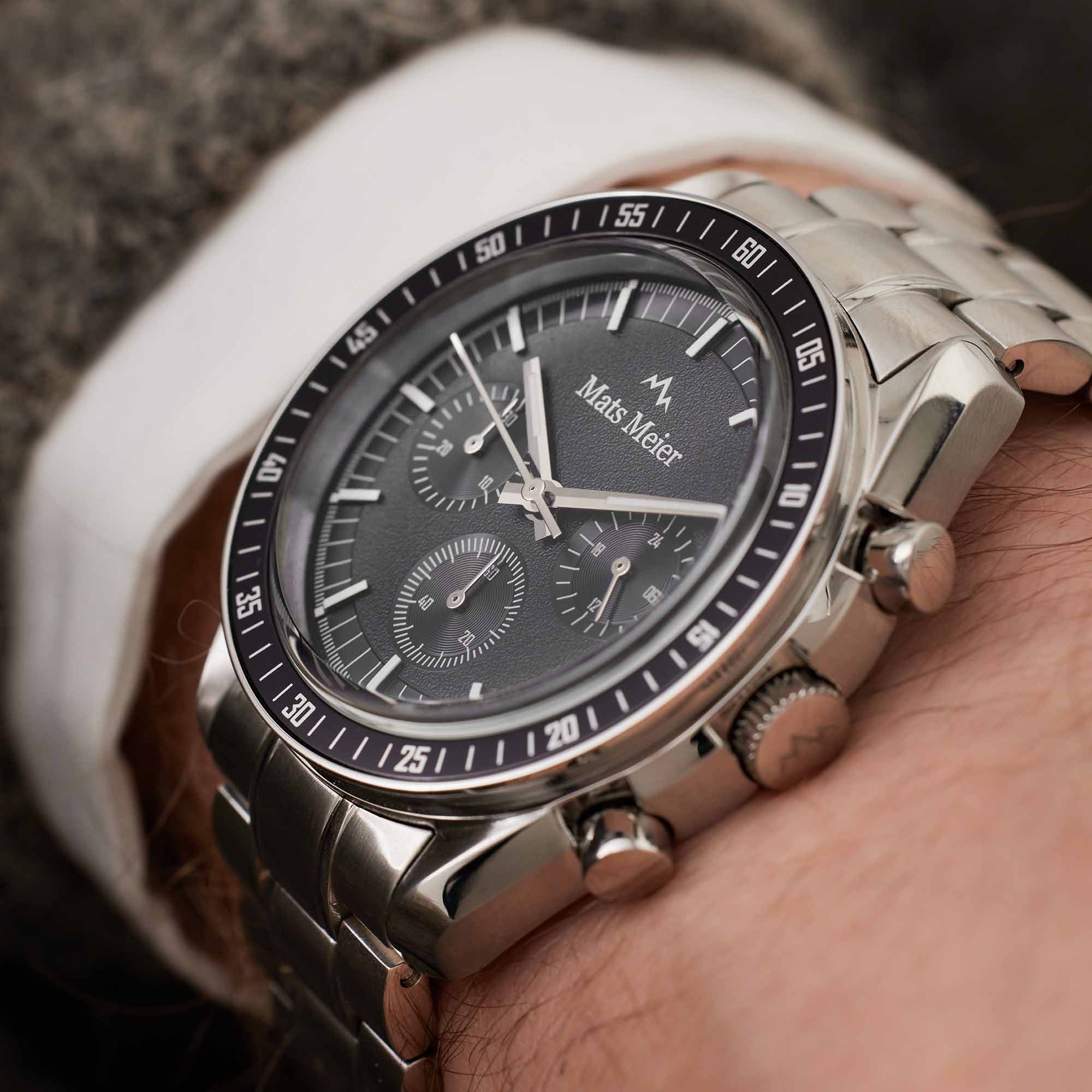 Mats Meier Arosa Racing Chronograaf HerrenUhr Silberfarbene und Schwarz MM50012 - Image 3