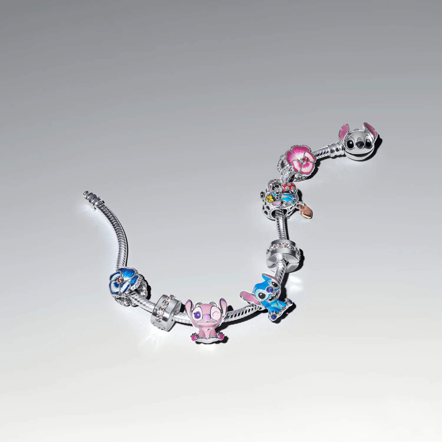 Pandora Collabs 925 Sterling Silver Disney Stitch Snake Chain Bracelet 593738C01-17 - Image 4