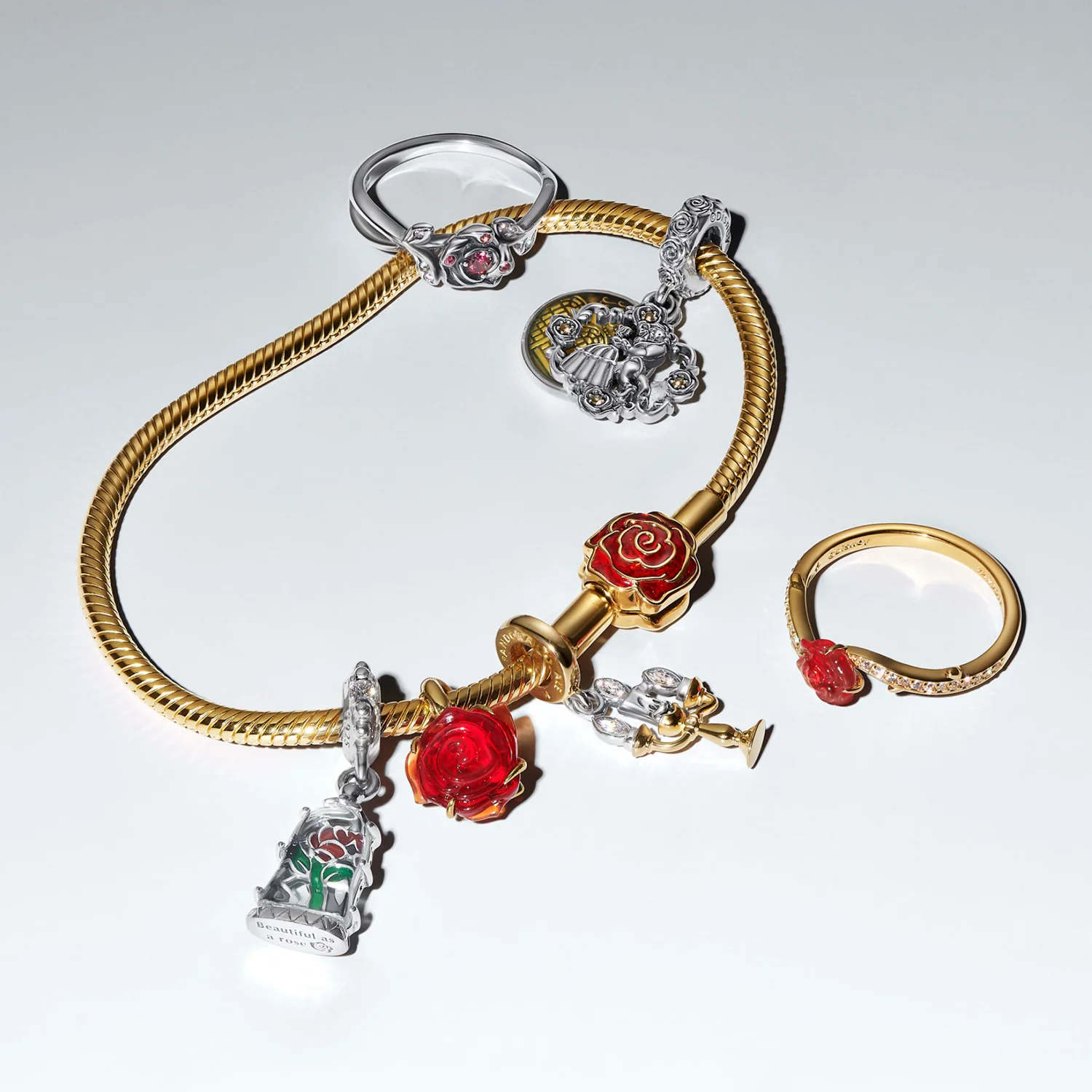 Pandora Collabs Gold Plated Disney Beauty and The Beast Rose 764018C01 - Image 3