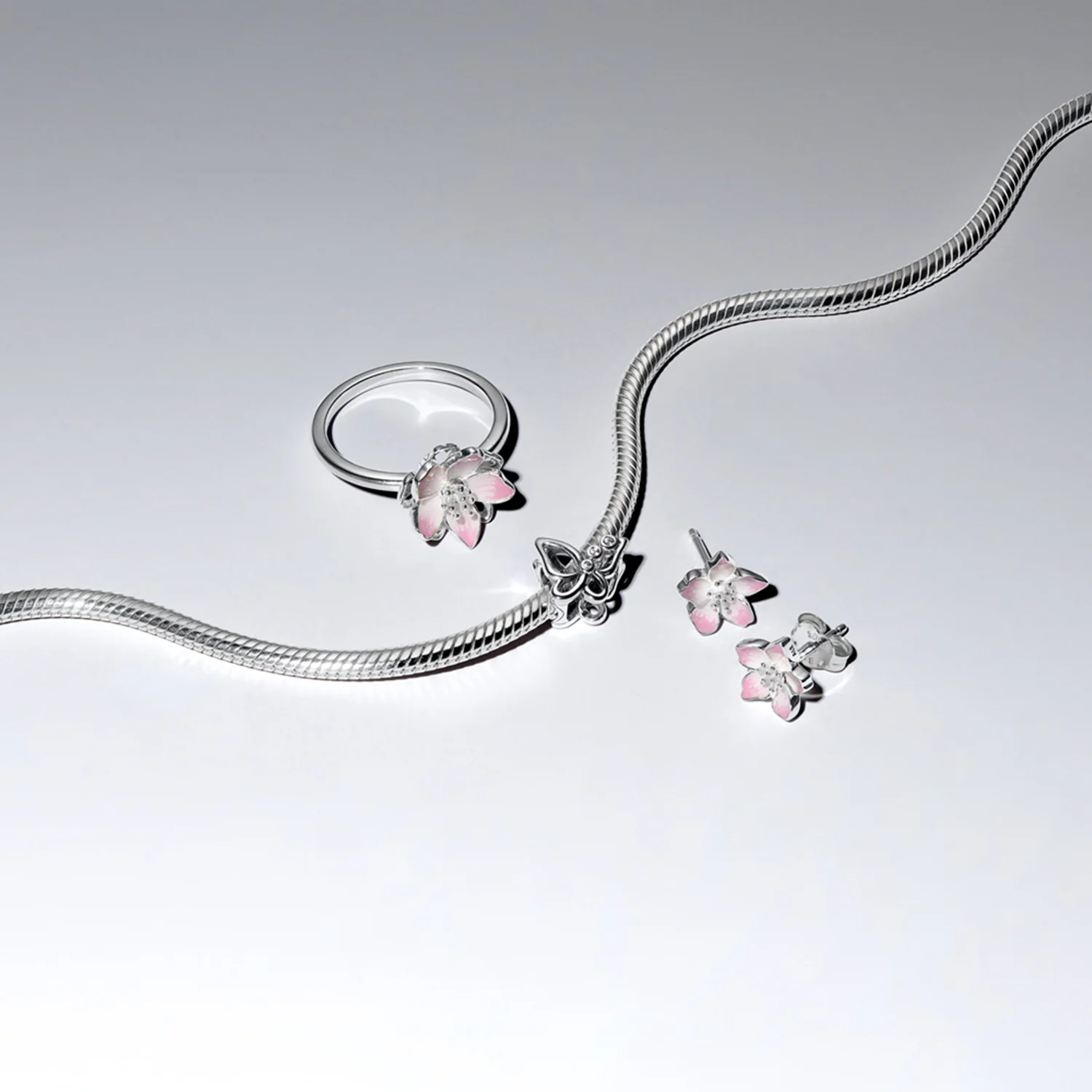 Pandora Moments 925 Sterling Silver Enamel Pink Cherry Blossom Stud Earrings 294370C01 - Image 4
