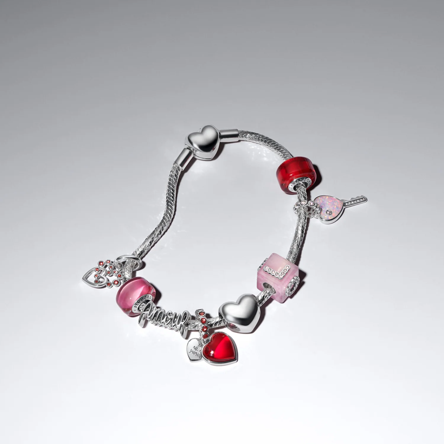 Pandora Moments 925 Sterling Silver Pink Murano Glass Love Cube Charm 794433C01 - Image 3