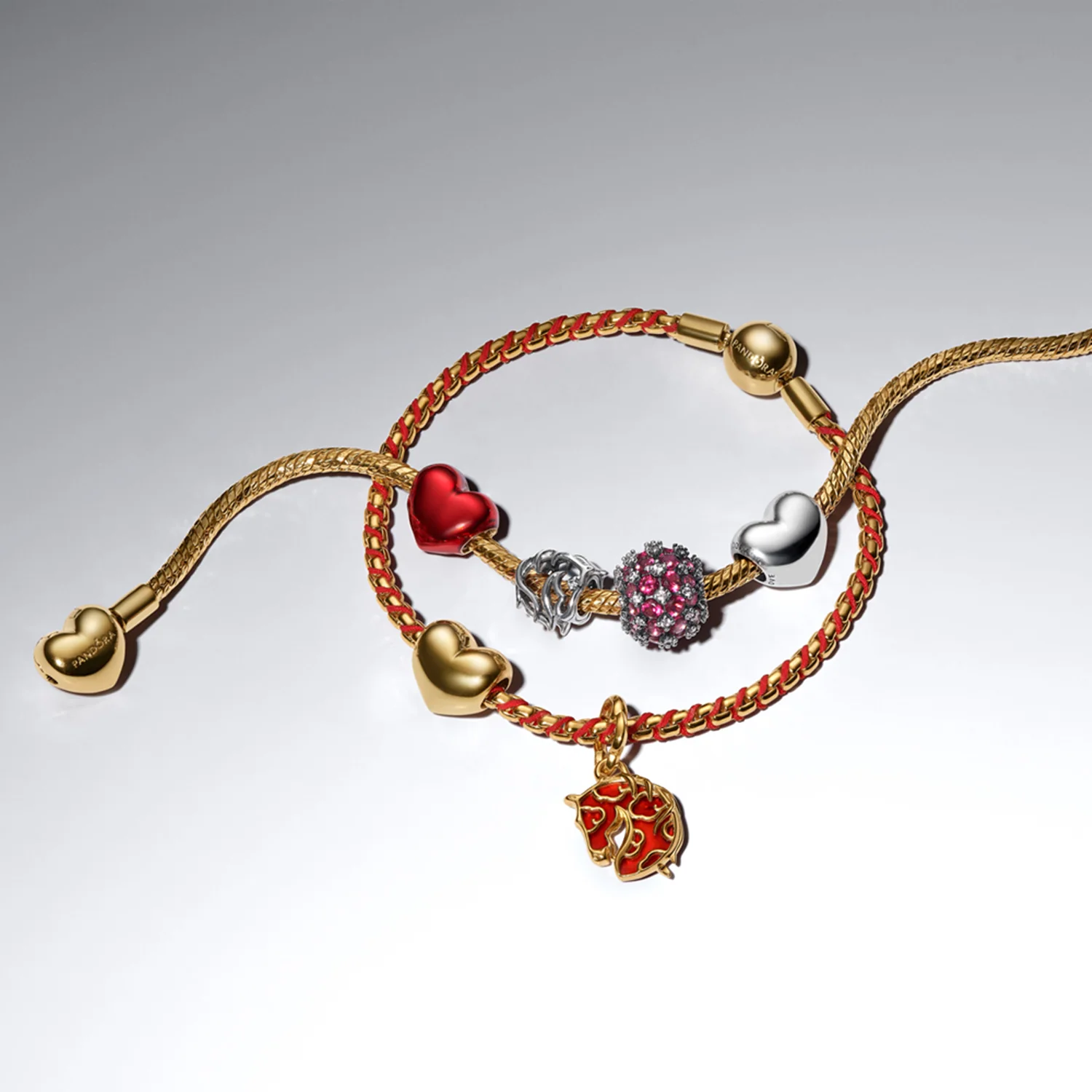Pandora Moments Gold Plated Red Cord Snake Chain Bracelet 563816C01-18 - Image 3