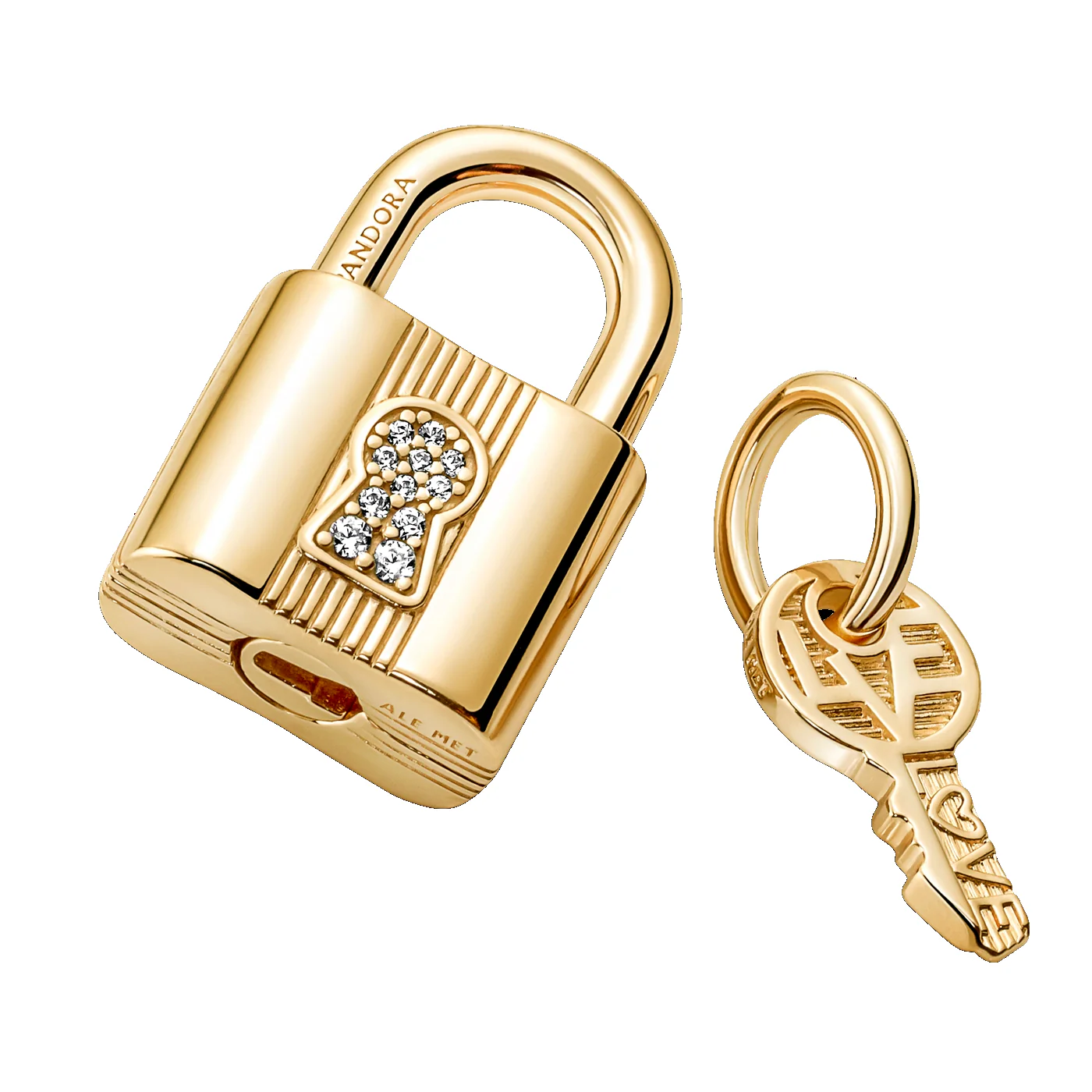 Pandora Moments Goldfarbene Padlock & Key Charm 760088C01 - Image 4