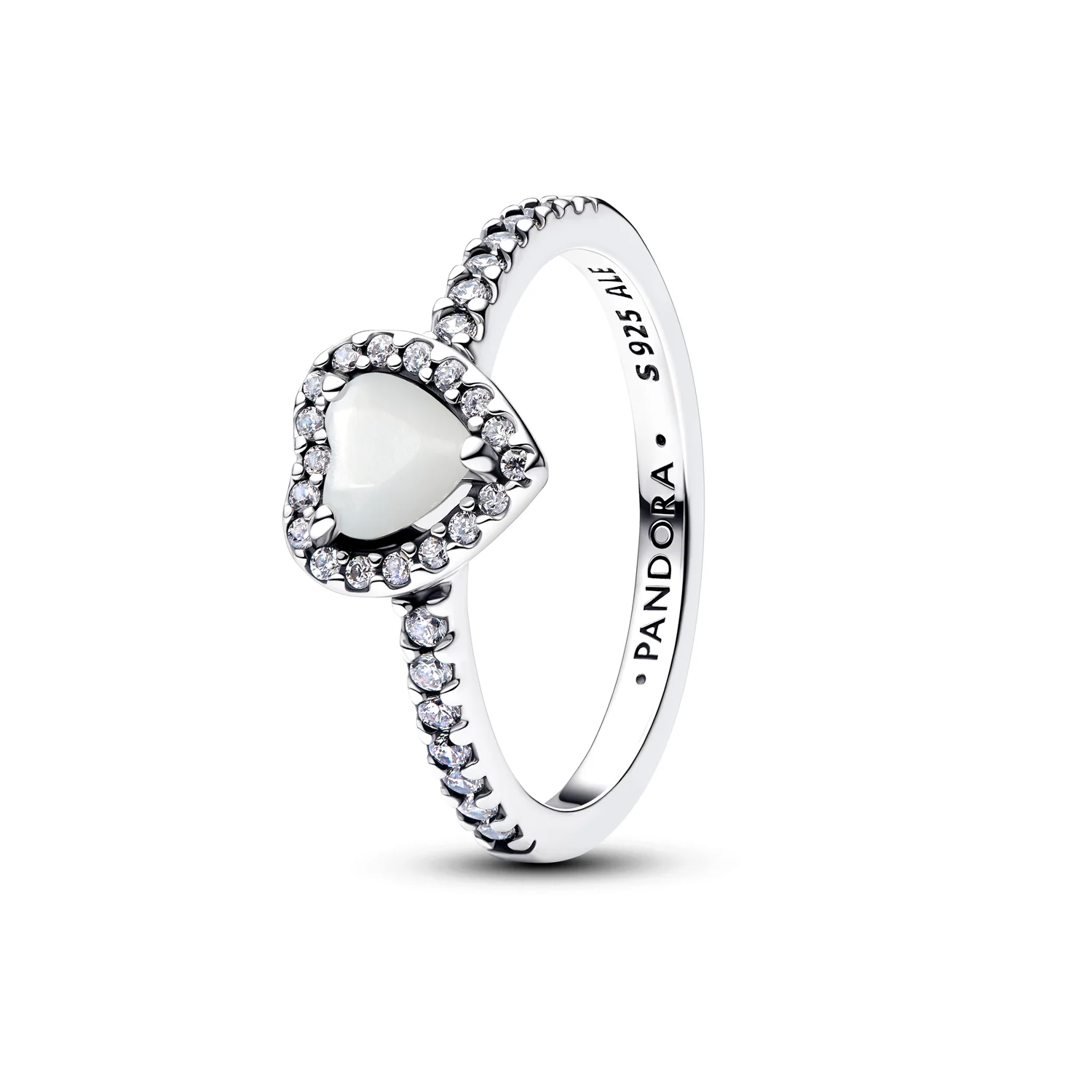 Pandora Timeless 925 Sterling Silver Elevated White Heart Ring 198421C11-50