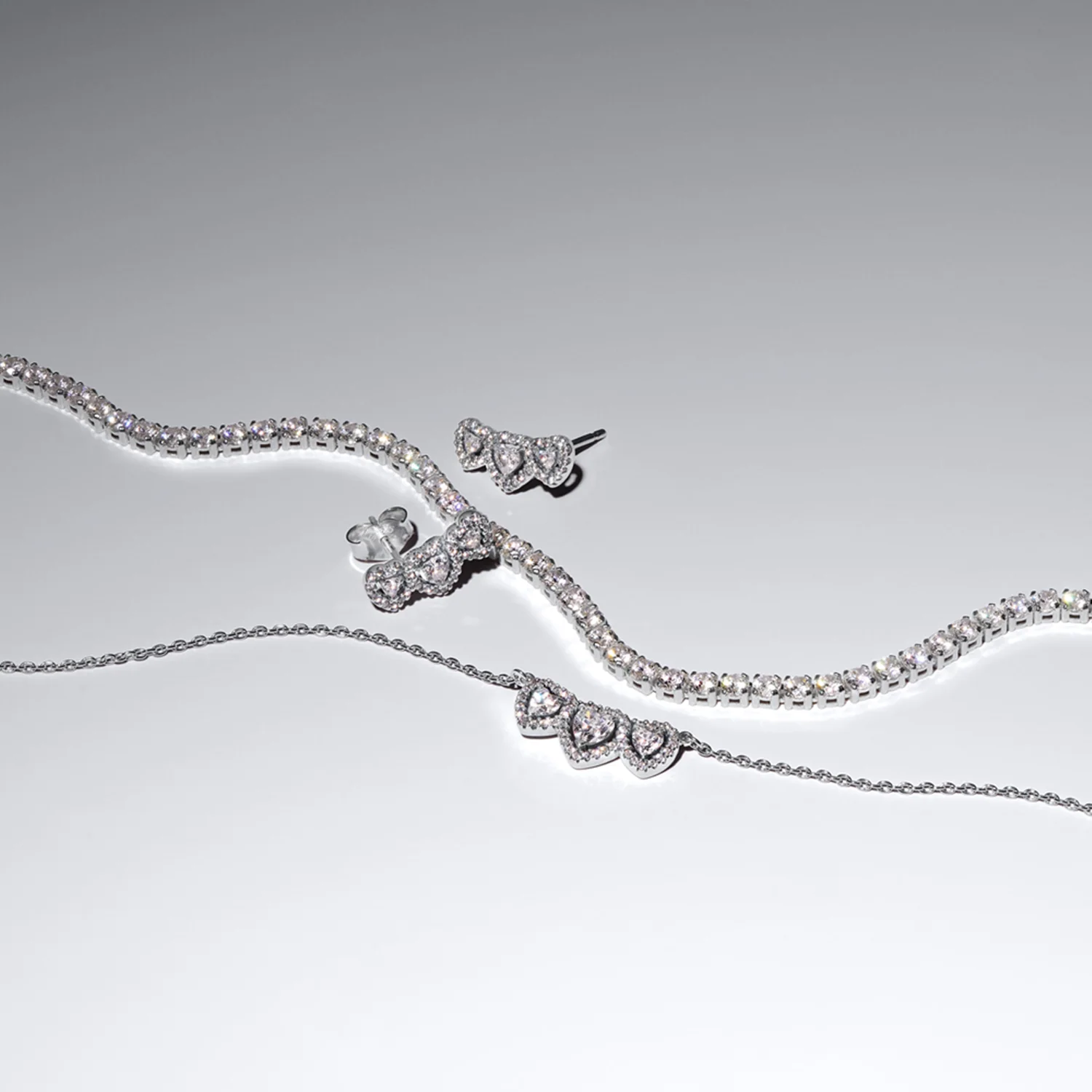 Pandora Timeless 925 Sterling Silver Halo Heart Trilogy Necklace 394412C01-45 - Image 3
