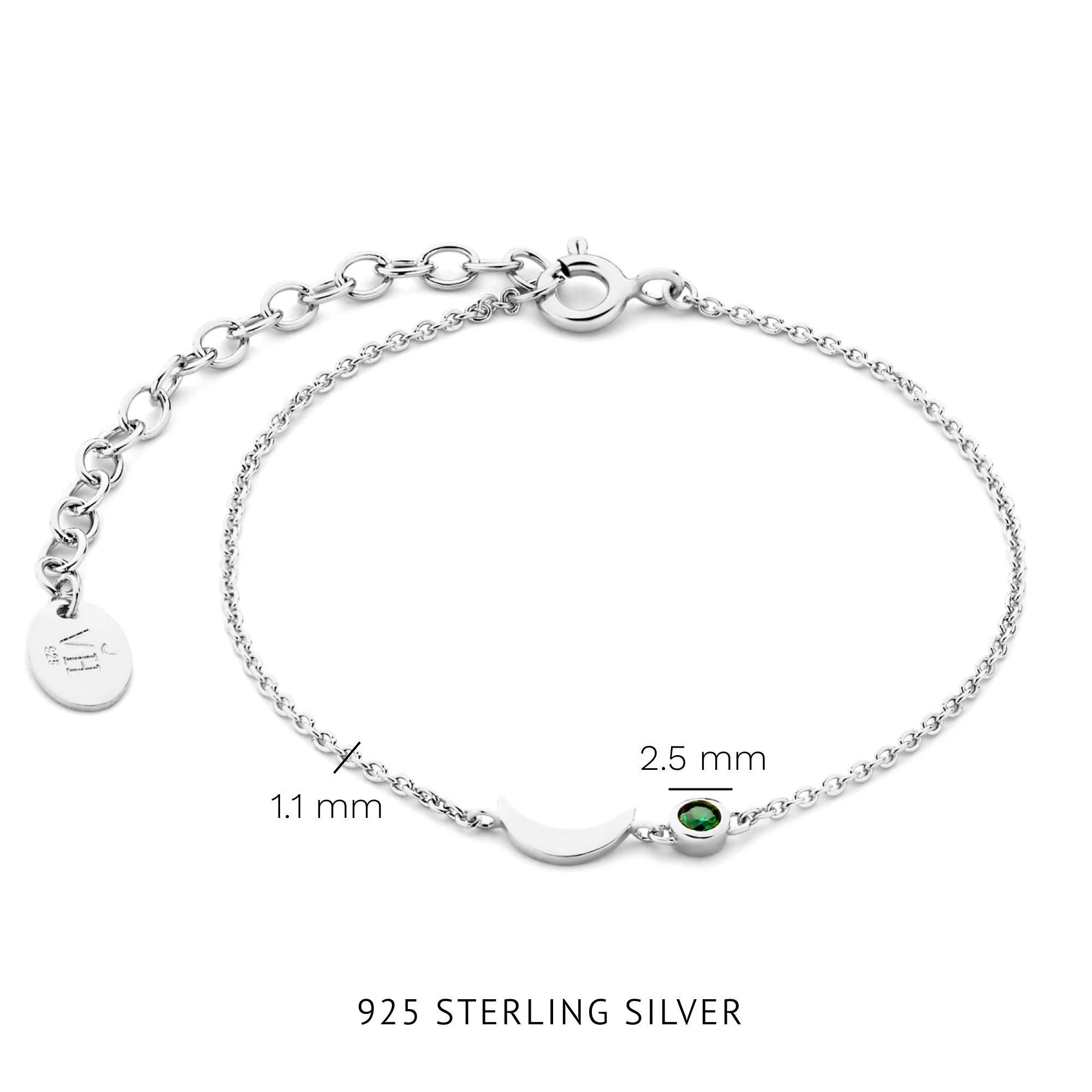 Violet Hamden Luna 925 Sterling Silbernes Armband mit Mond und Grünem Zirkonia-Stein VH320030 - Image 3